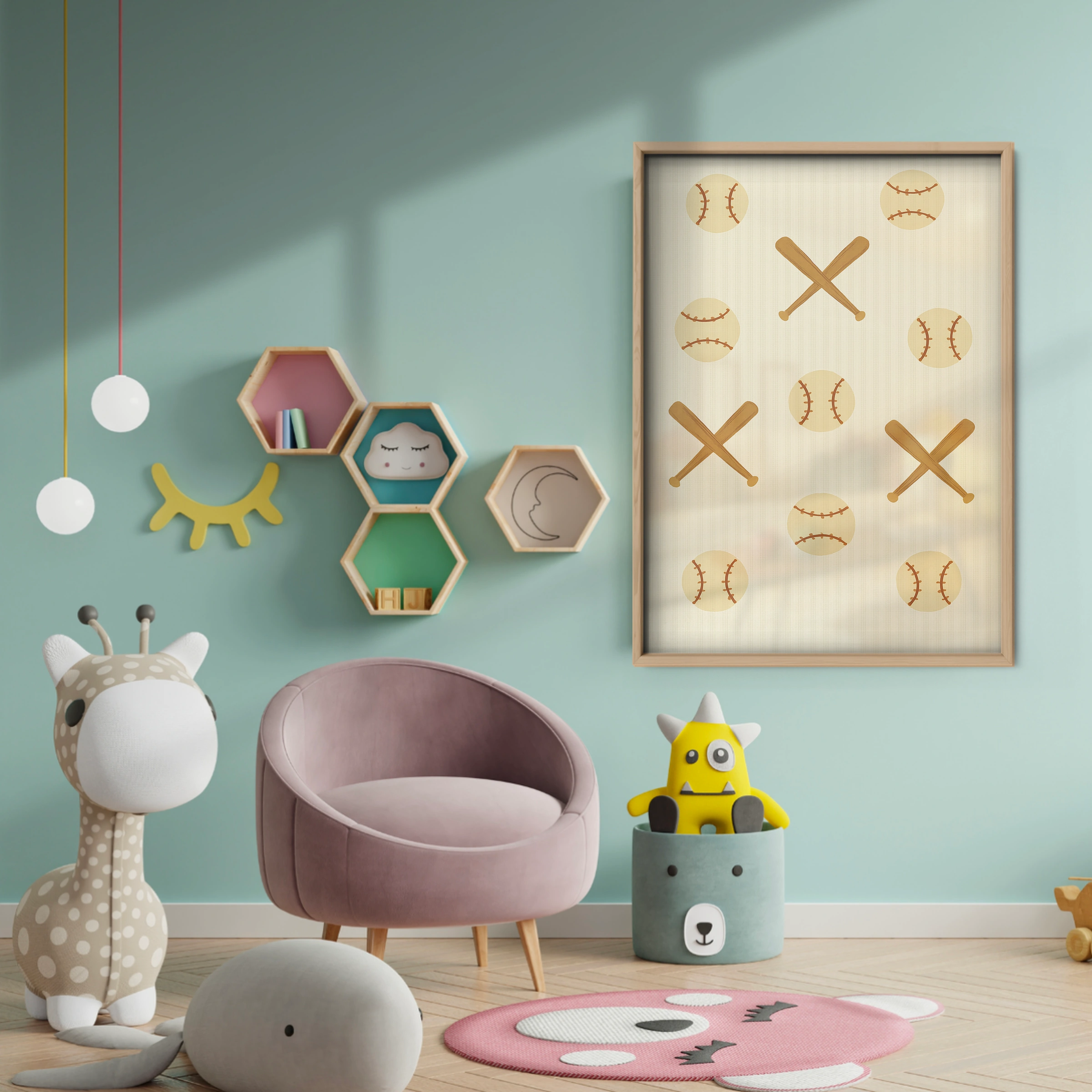 Baseball Bats Pattern Nursery Print - baby room wall decor print
