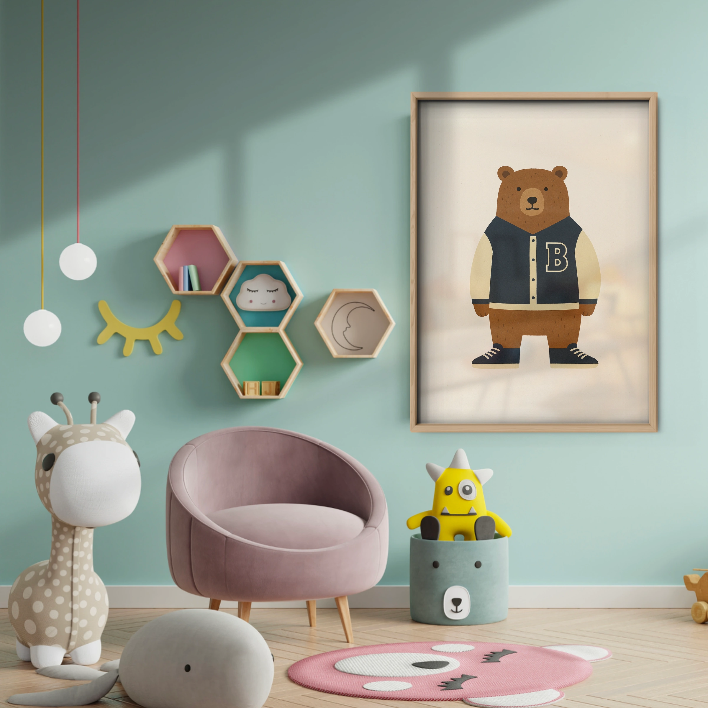 Baseball Bear Two Nursery Print - baby room wall decor print