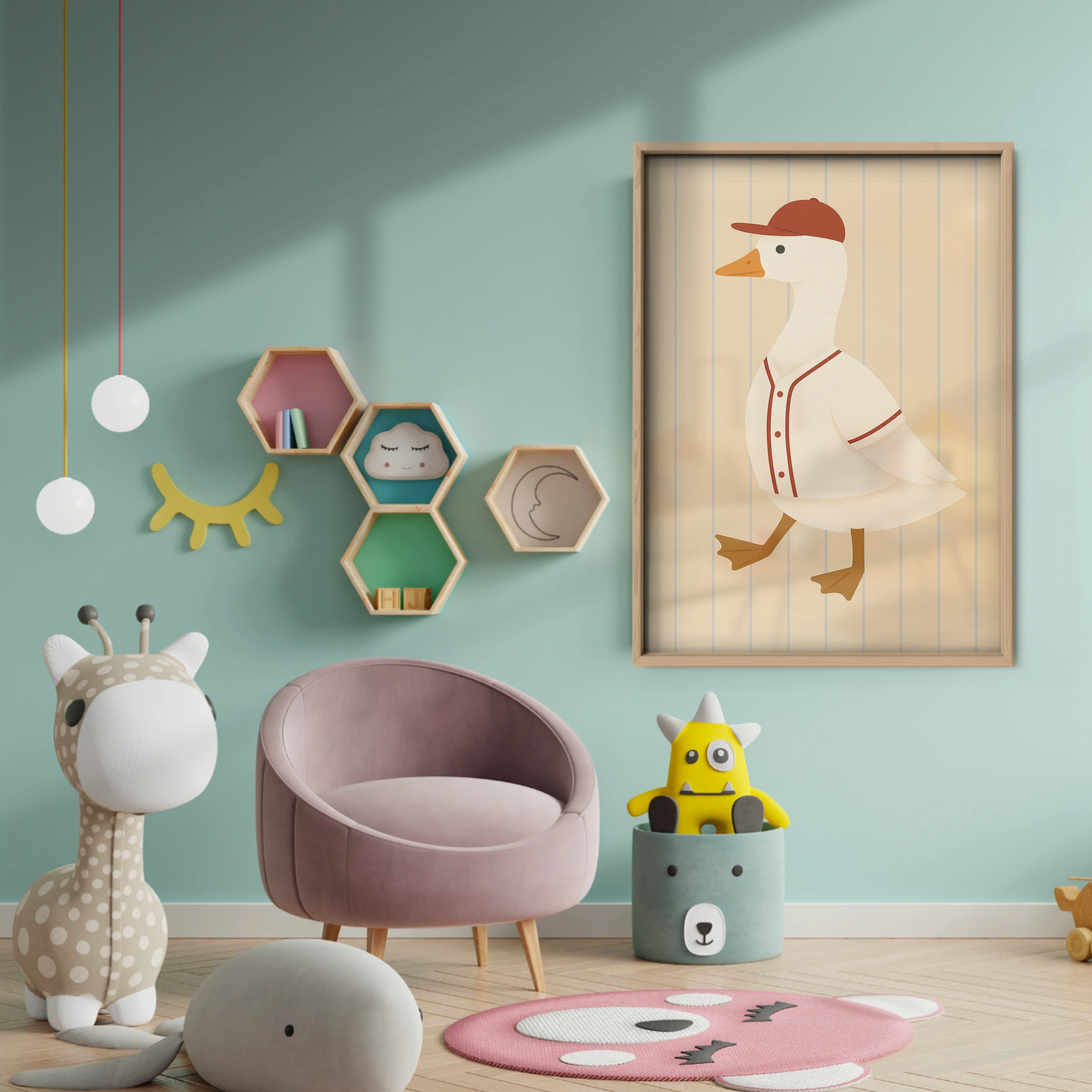 Baseball Goose Nursery Print - baby room wall decor print