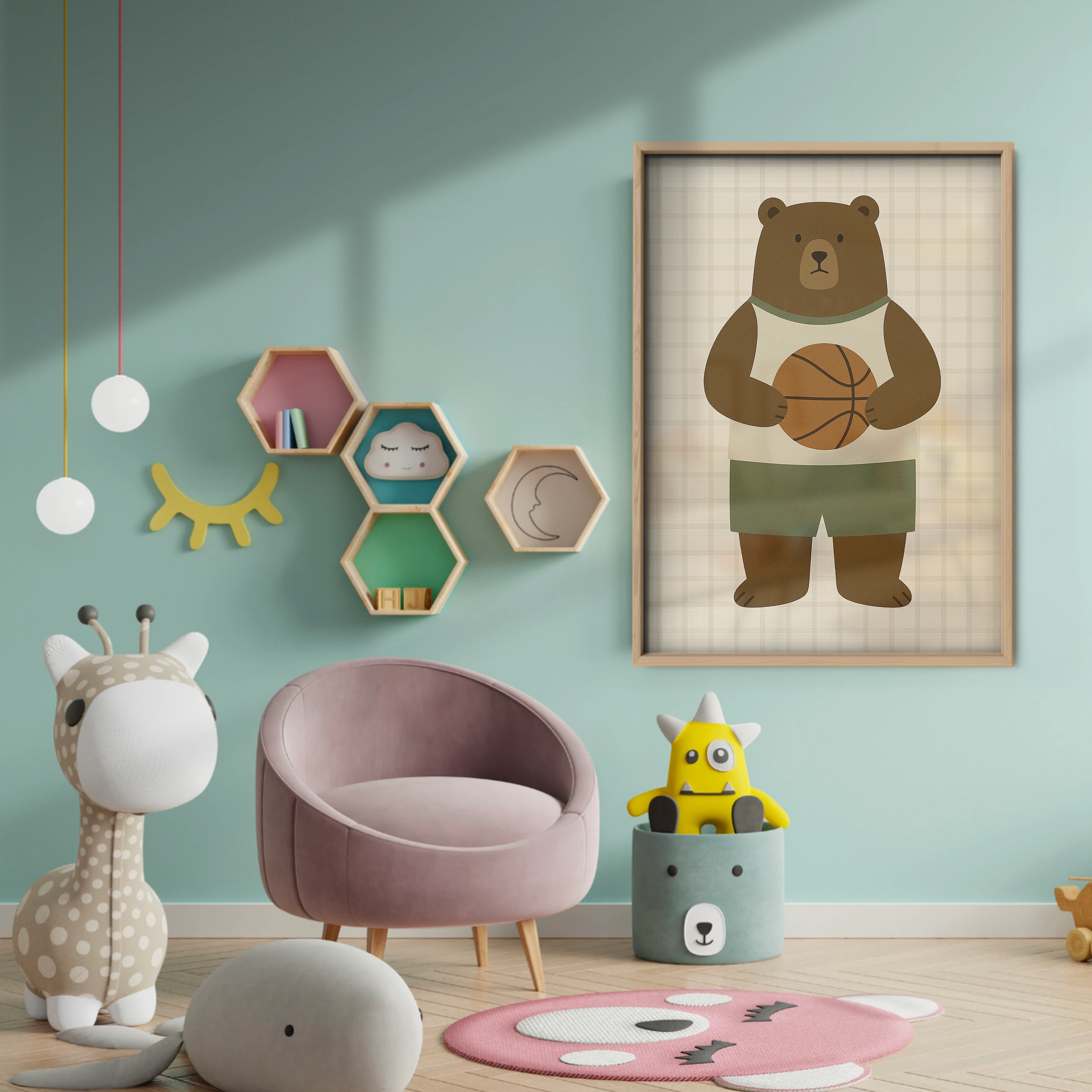 Basketball Bear Nursery Print - baby room wall decor print