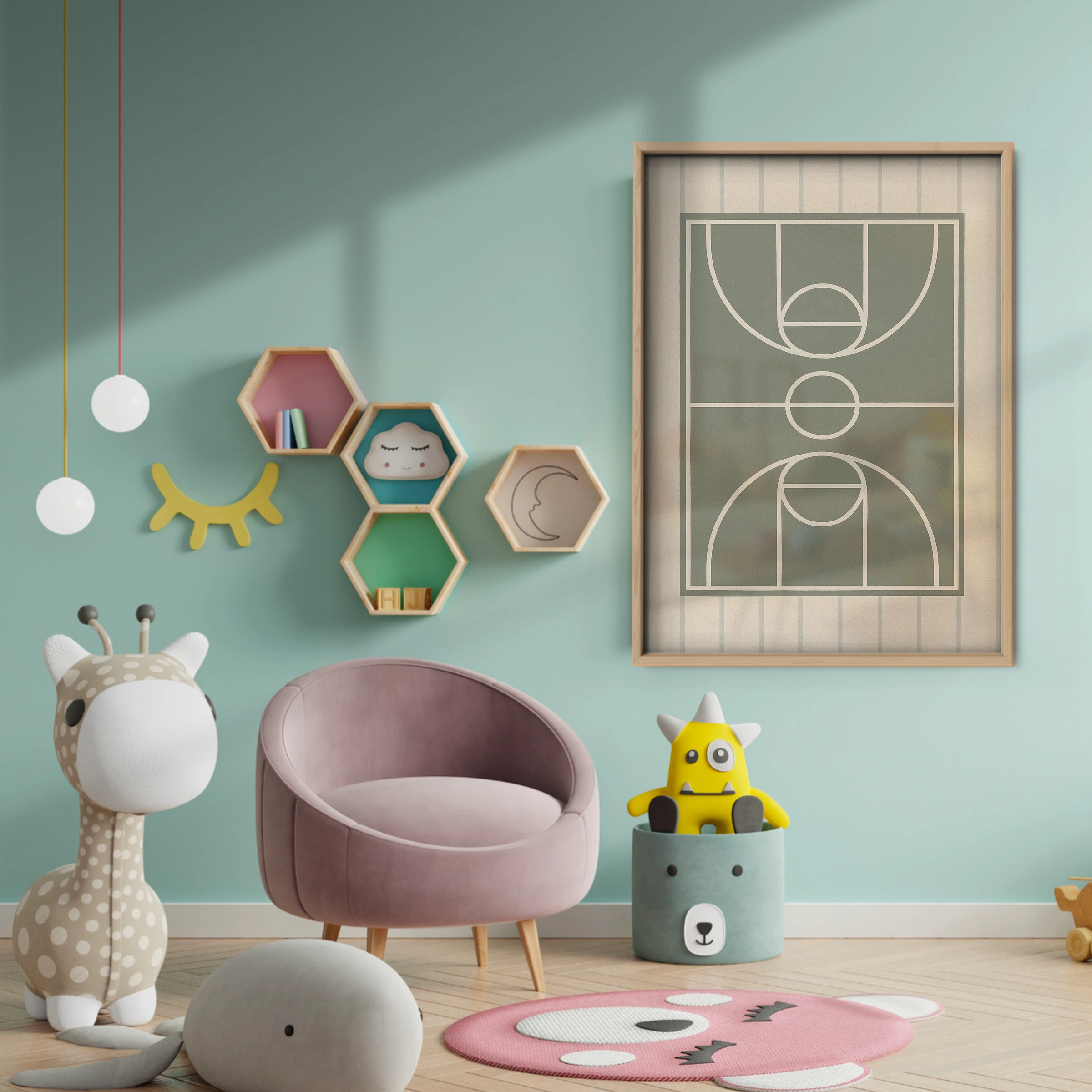 Basketball Court Nursery Print - baby room wall decor print