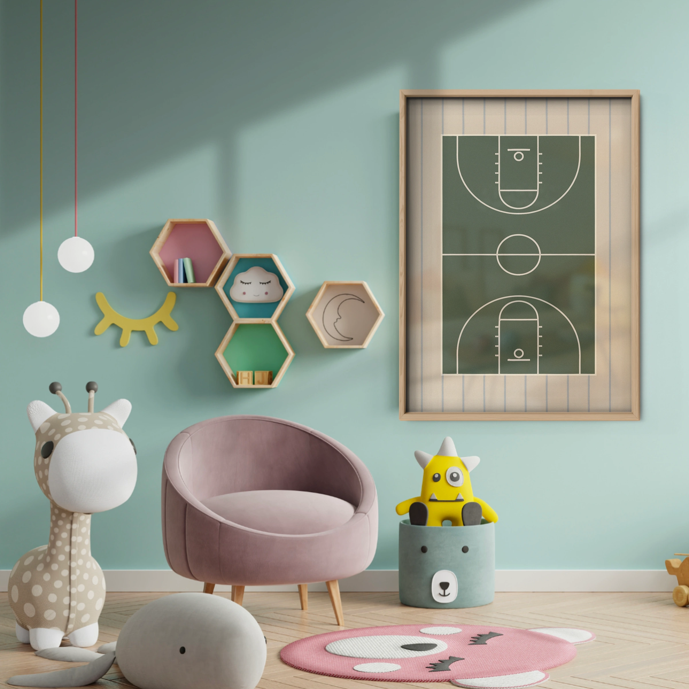 Basketball Court Three Nursery Print - baby room wall decor print