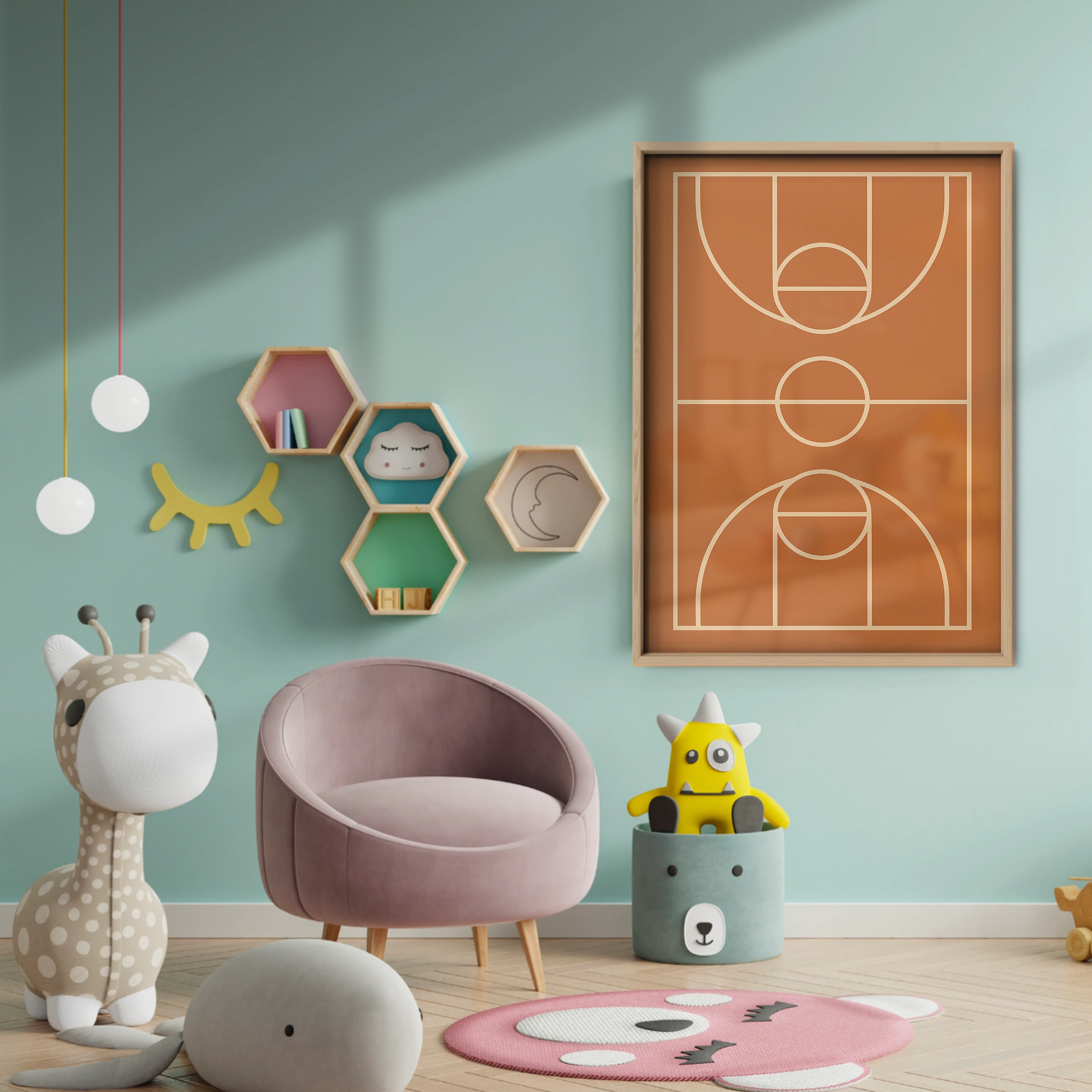 Basketball Court Two Nursery Print - baby room wall decor print