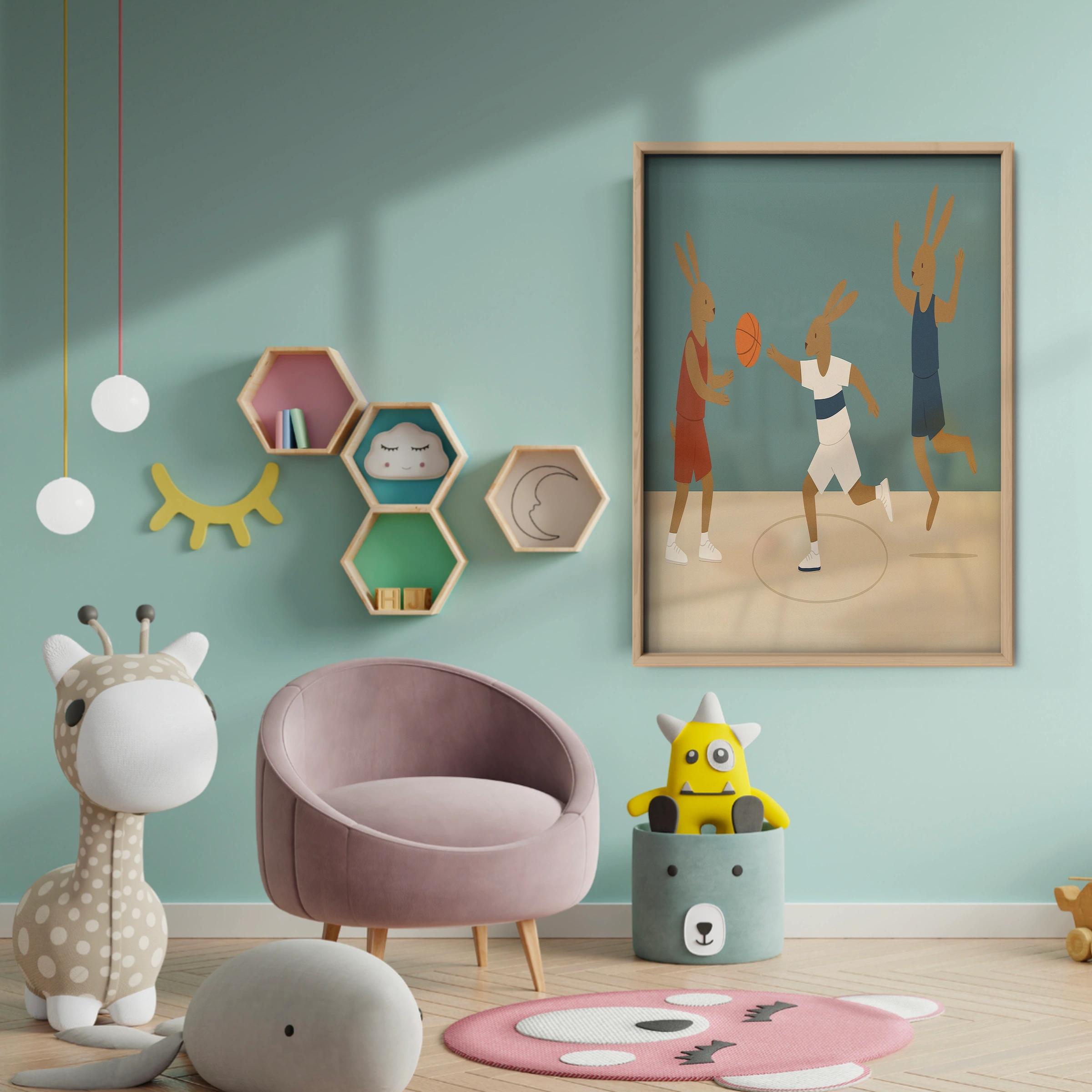 Basketball Players Nursery Print - baby room wall decor print