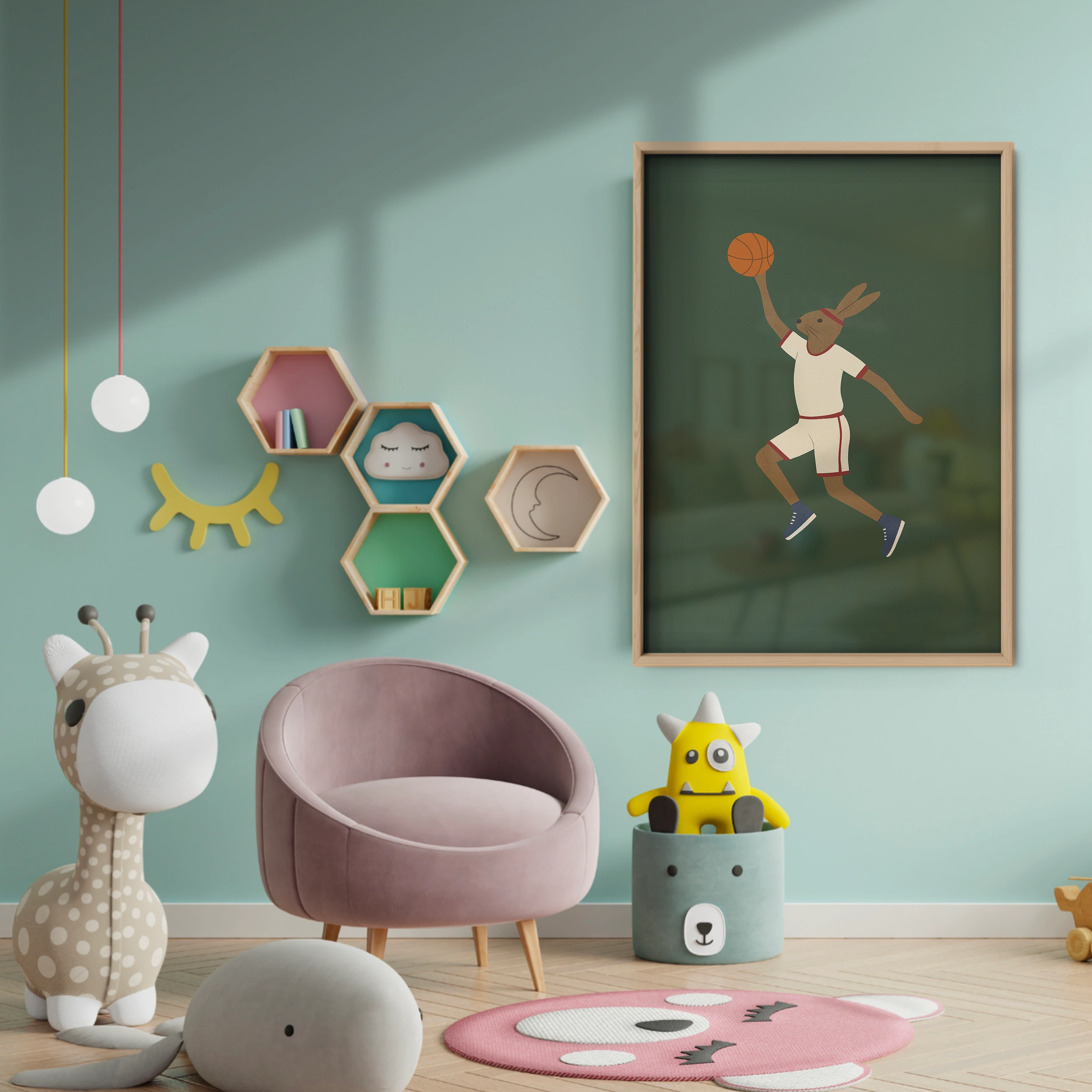 Basketball Rabbit Two Nursery Print - baby room wall decor print
