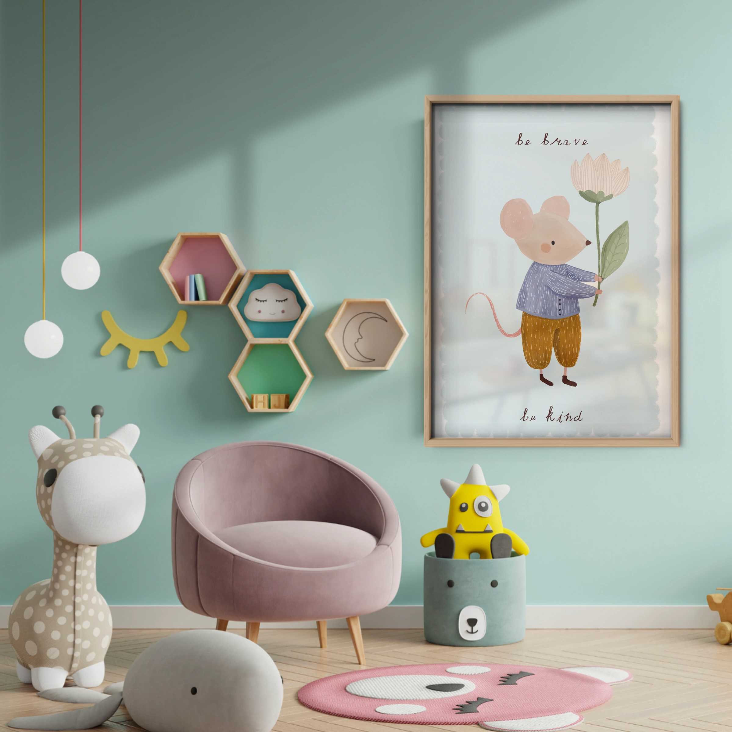 Be Brave Be Kind Mouse Nursery Print - baby room wall decor print