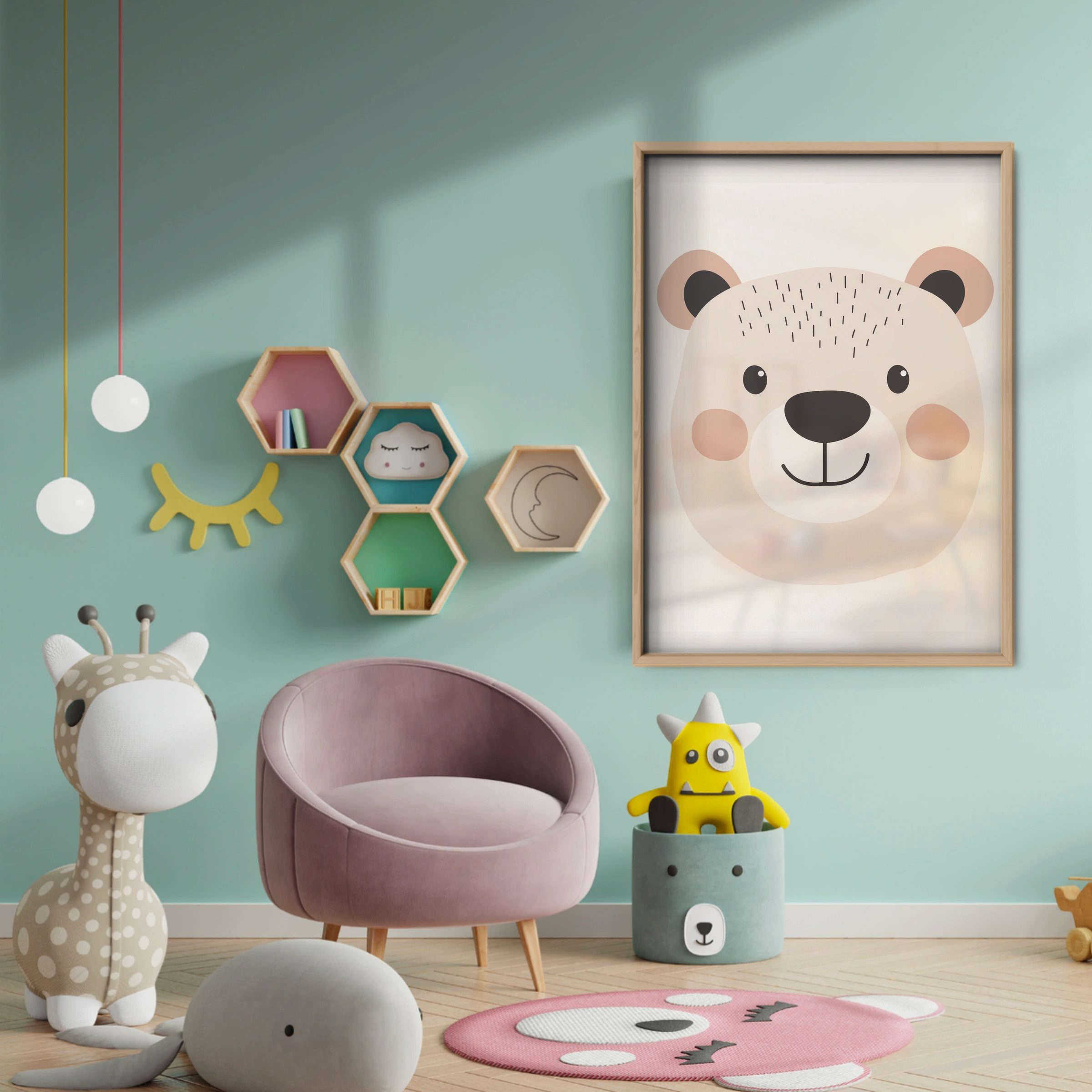 Bear Face Nursery Print - baby room wall decor print