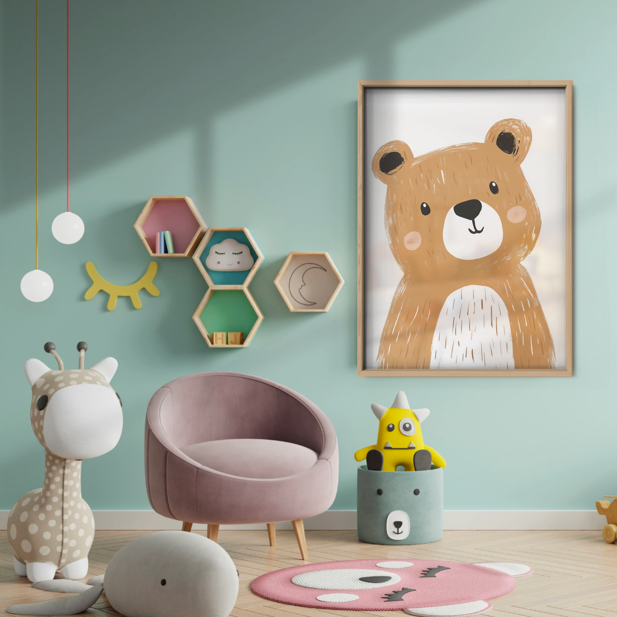 Bear Face Two Nursery Print - baby room wall decor print