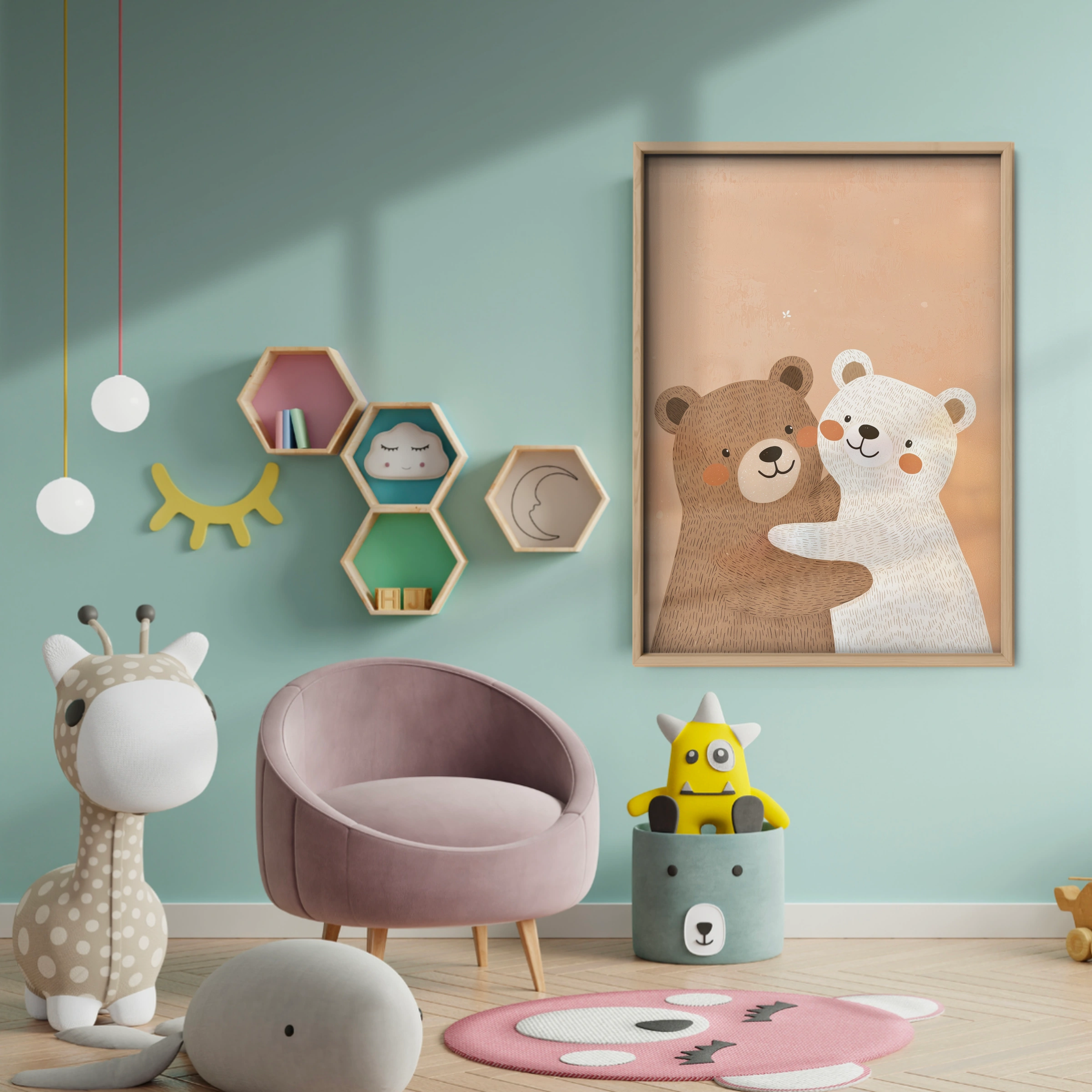 Bear Family Hug Nursery Print - baby room wall decor print