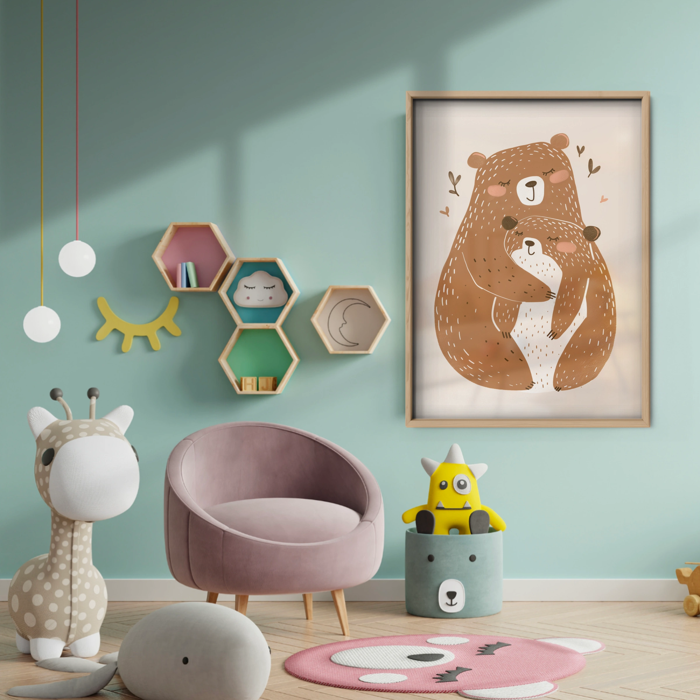 Bears Hugging Nursery Print - baby room wall decor print