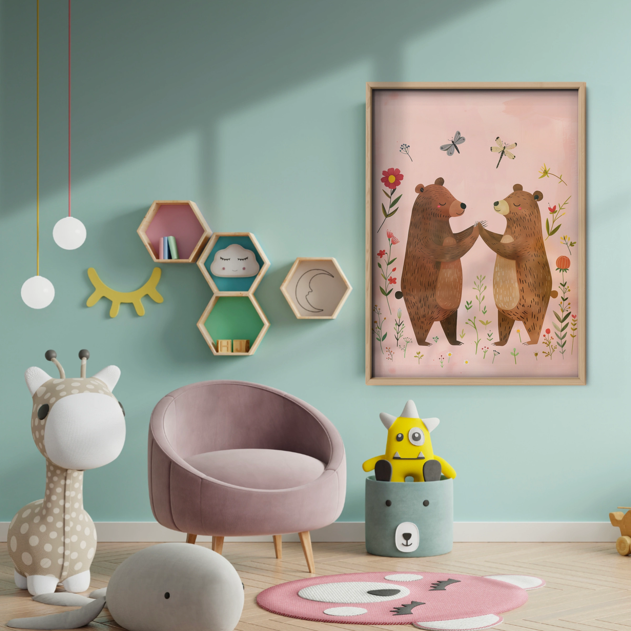 Bears in Love Nursery Print - baby room wall decor print