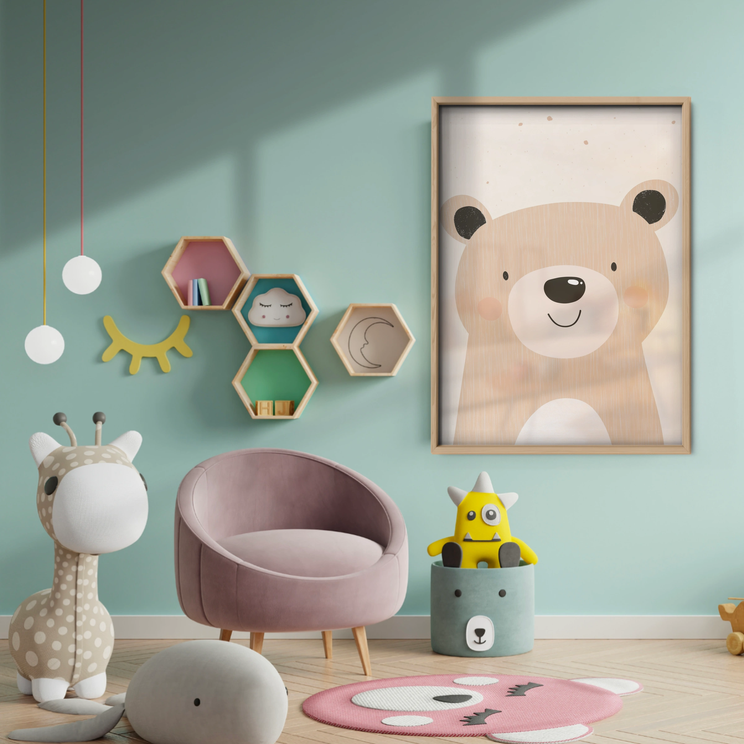 Beige Bear Nursery Print - baby room wall decor print