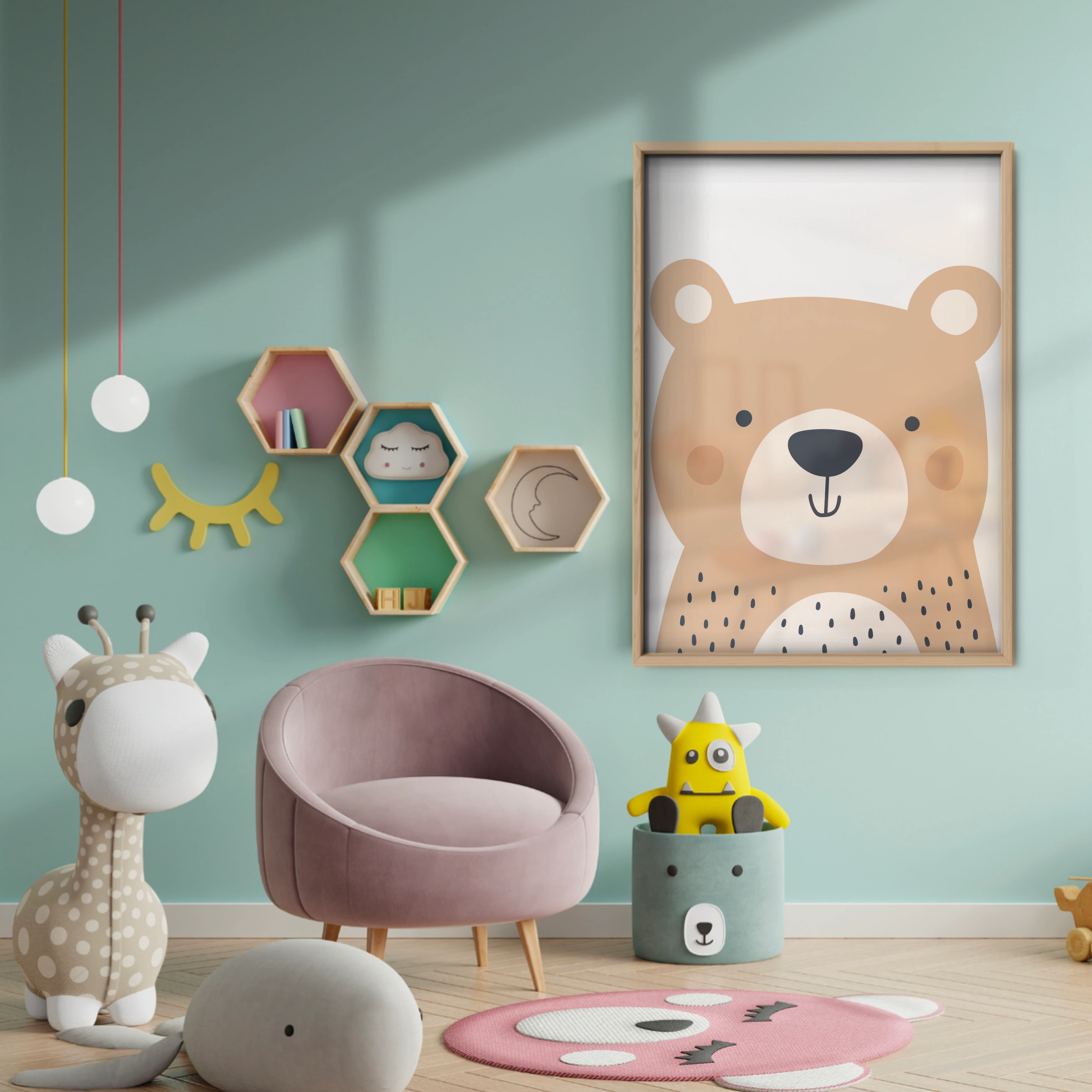 Beige Bear Two Nursery Print - baby room wall decor print