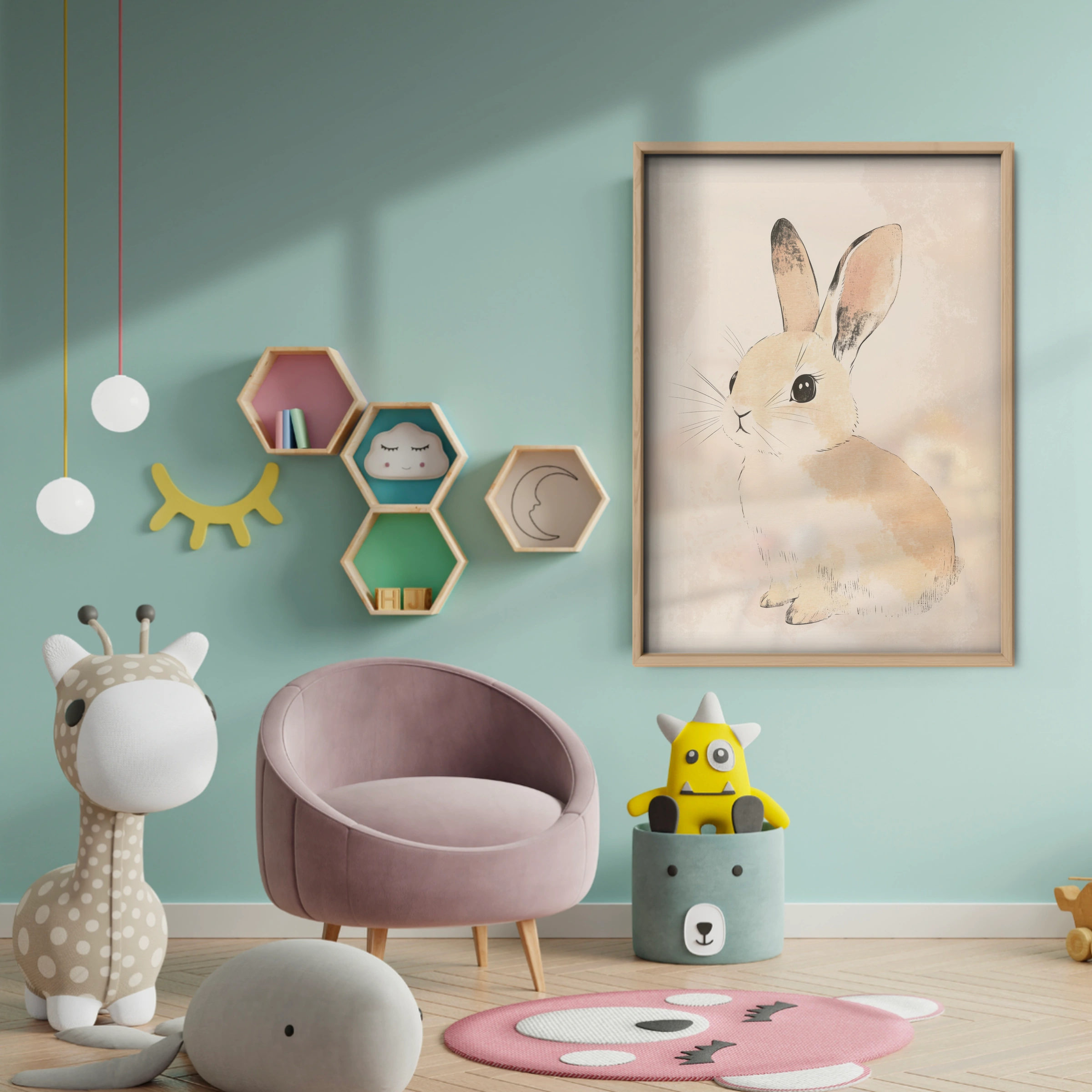 Beige Bunny Nursery Print - baby room wall decor print
