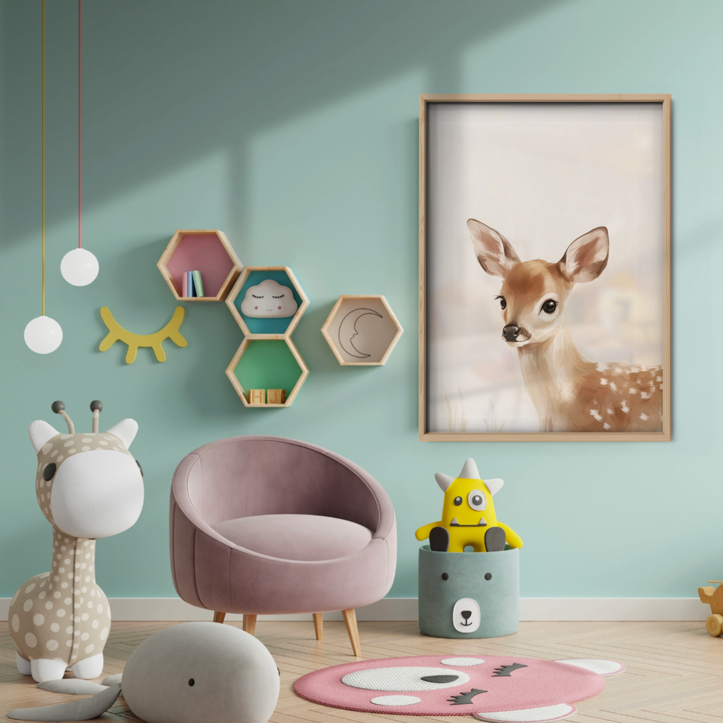 Beige Fawn Nursery Print - baby room wall decor print