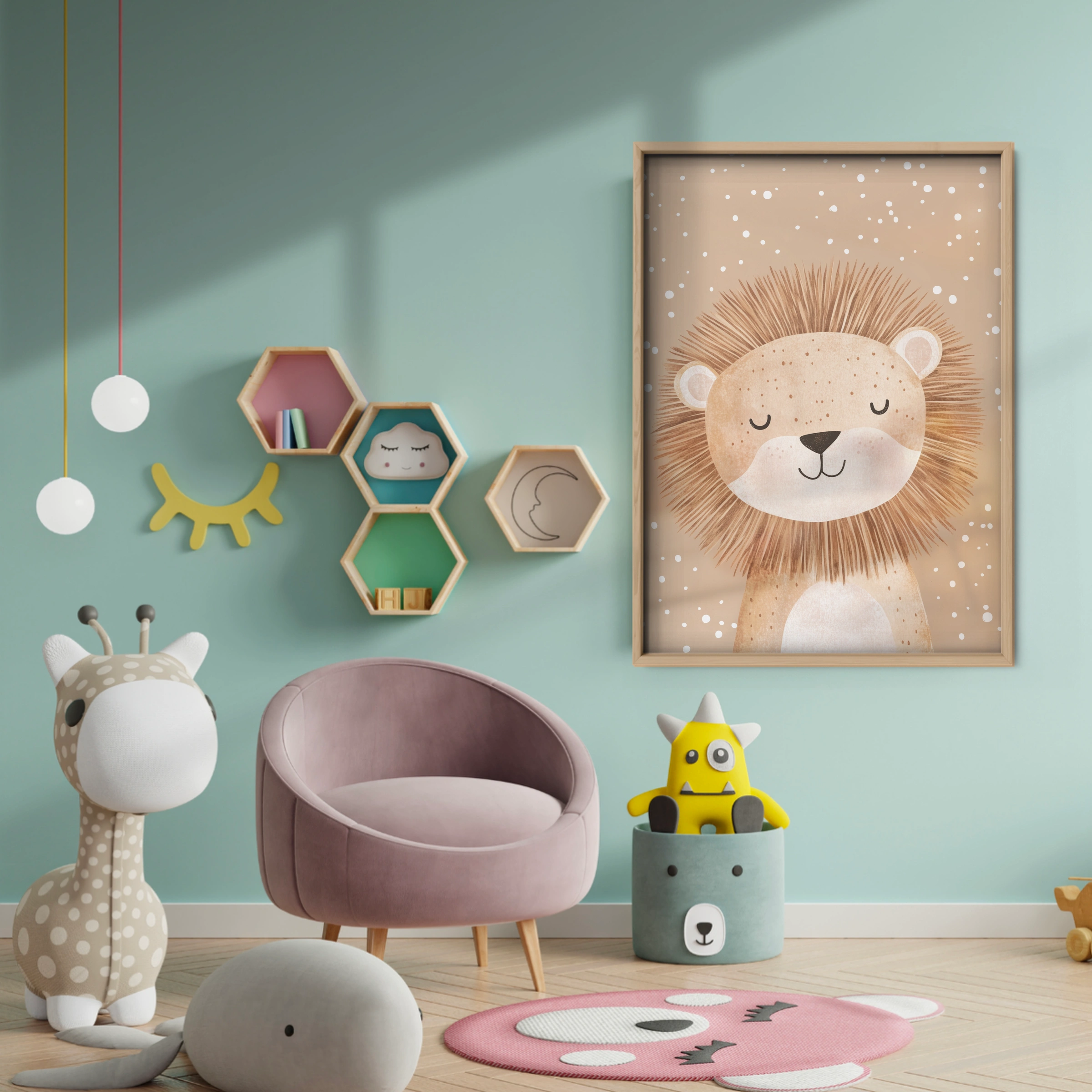 Beige Lion Nursery Print - baby room wall decor print