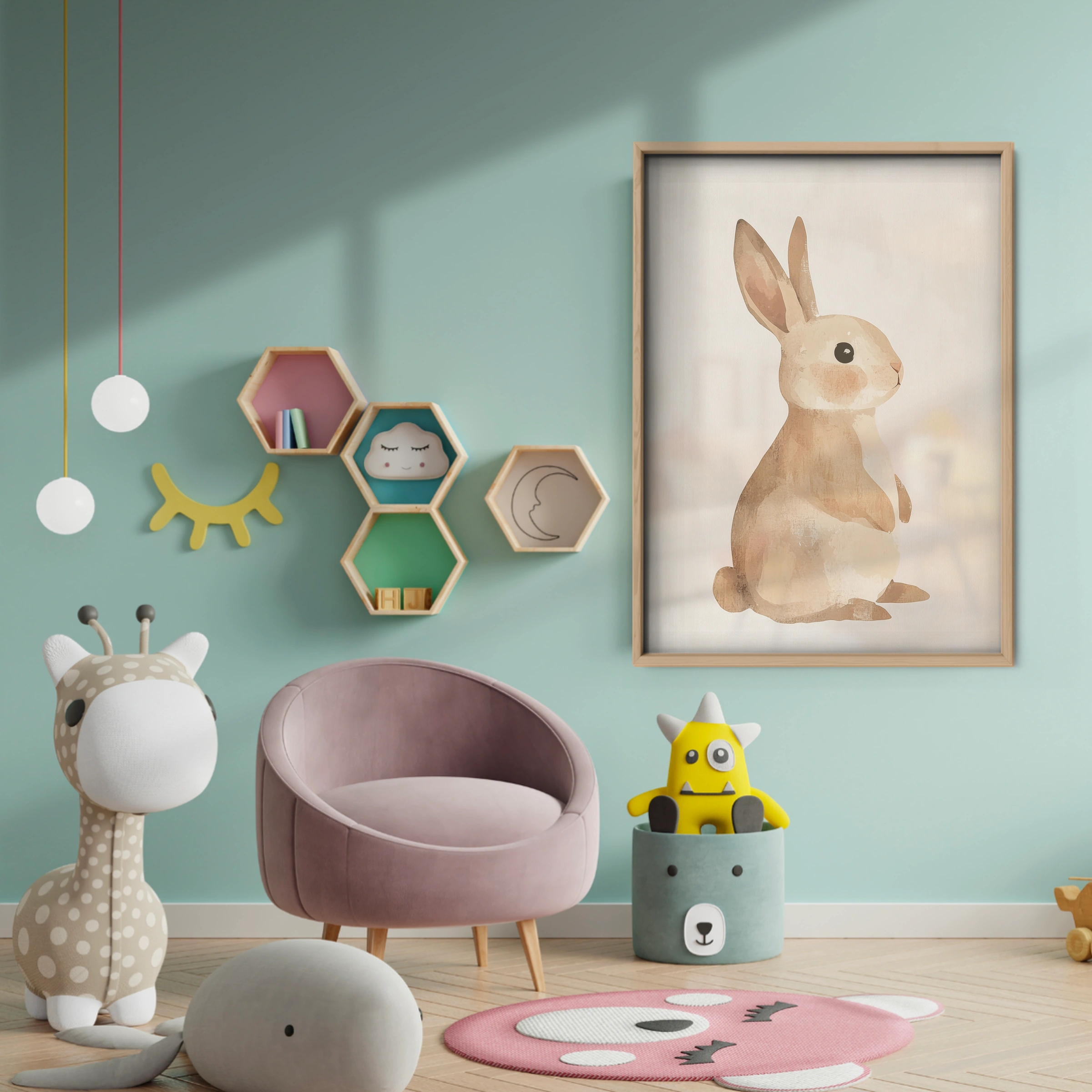 Beige Rabbit Nursery Print - baby room wall decor print