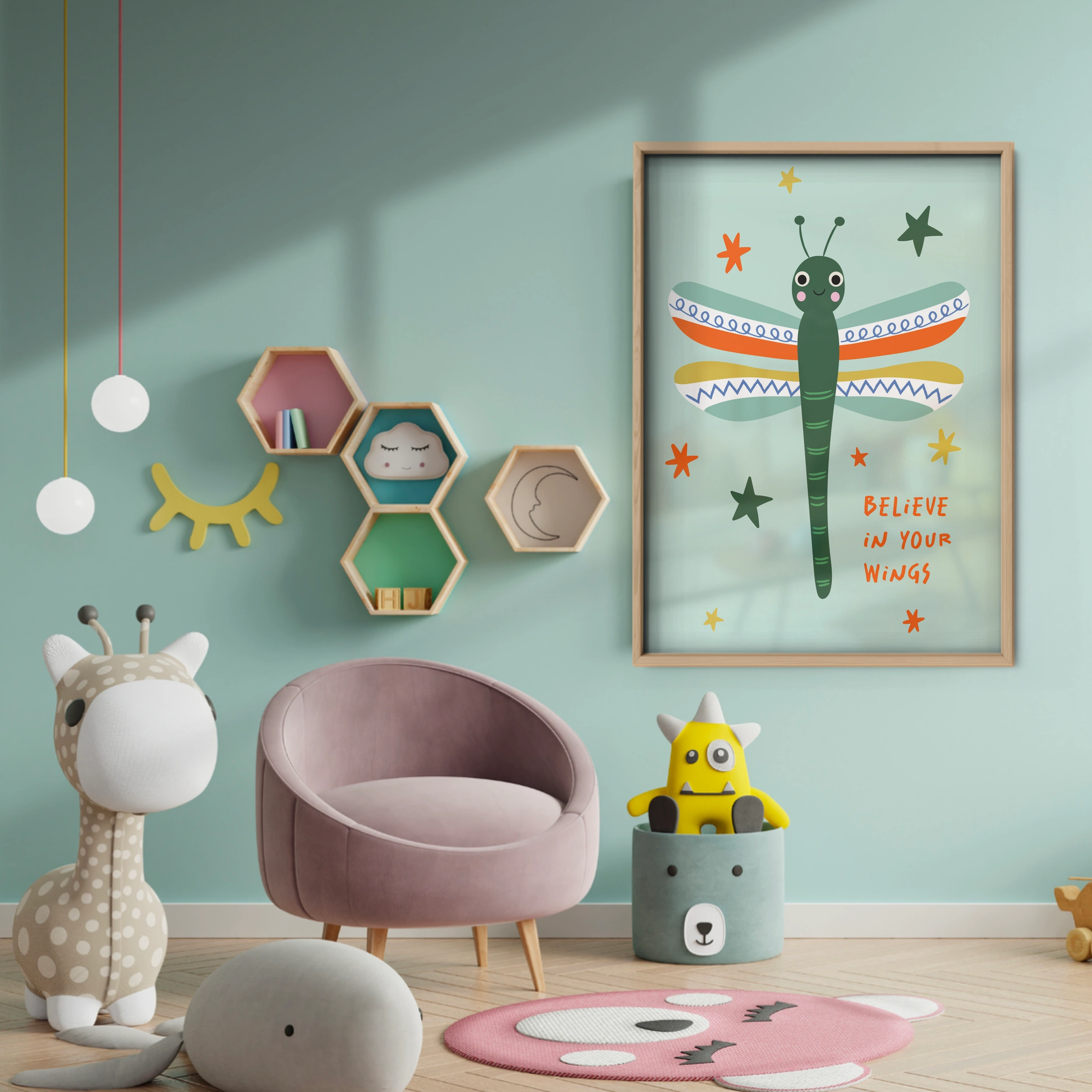 Believe Grasshopper Nursery Print - baby room wall decor print