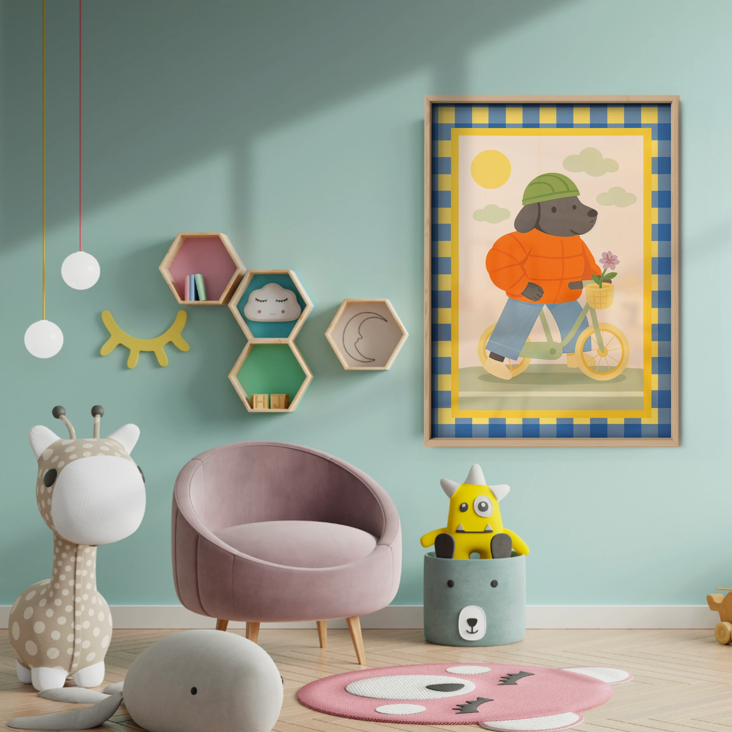 Bicycle Dog Nursery Print - baby room wall decor print