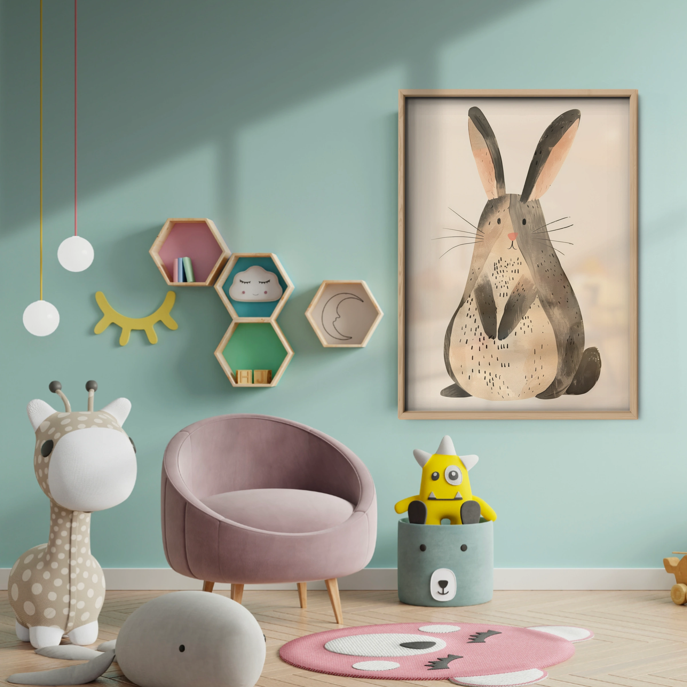 Big Rabbit Nursery Print - baby room wall decor print