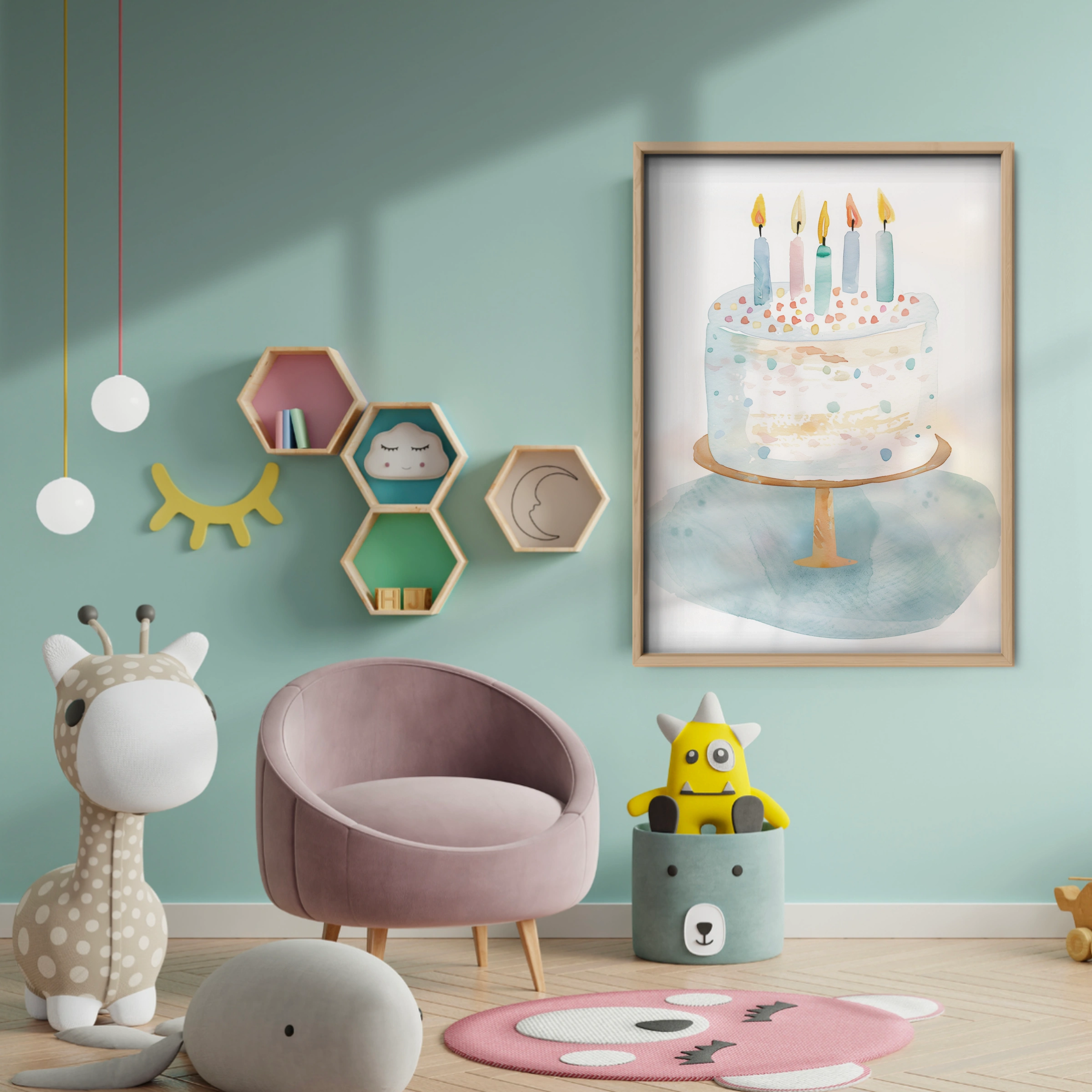 Birthday Cake Nursery Print - baby room wall decor print