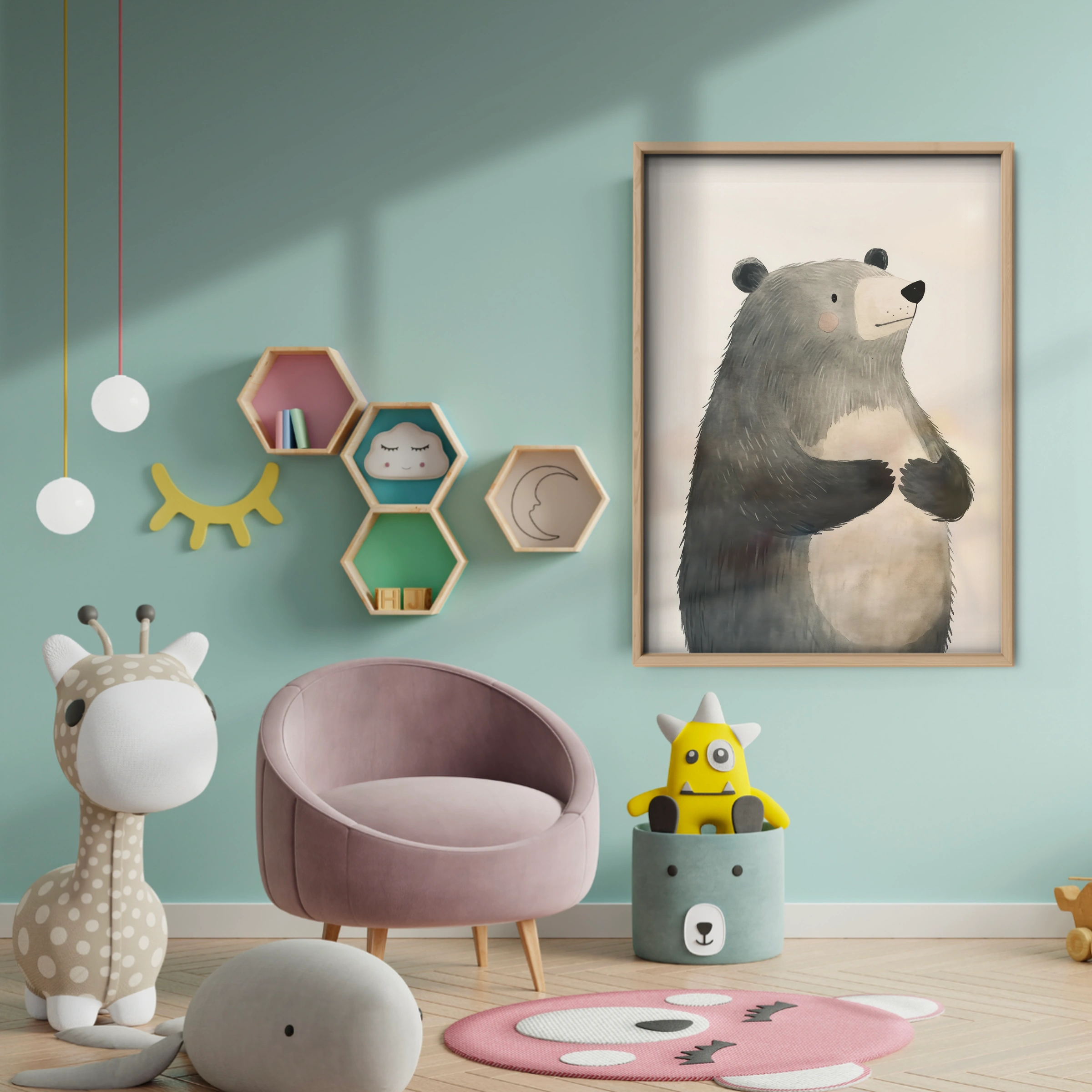 Black and White Bear Nursery Print - baby room wall decor print