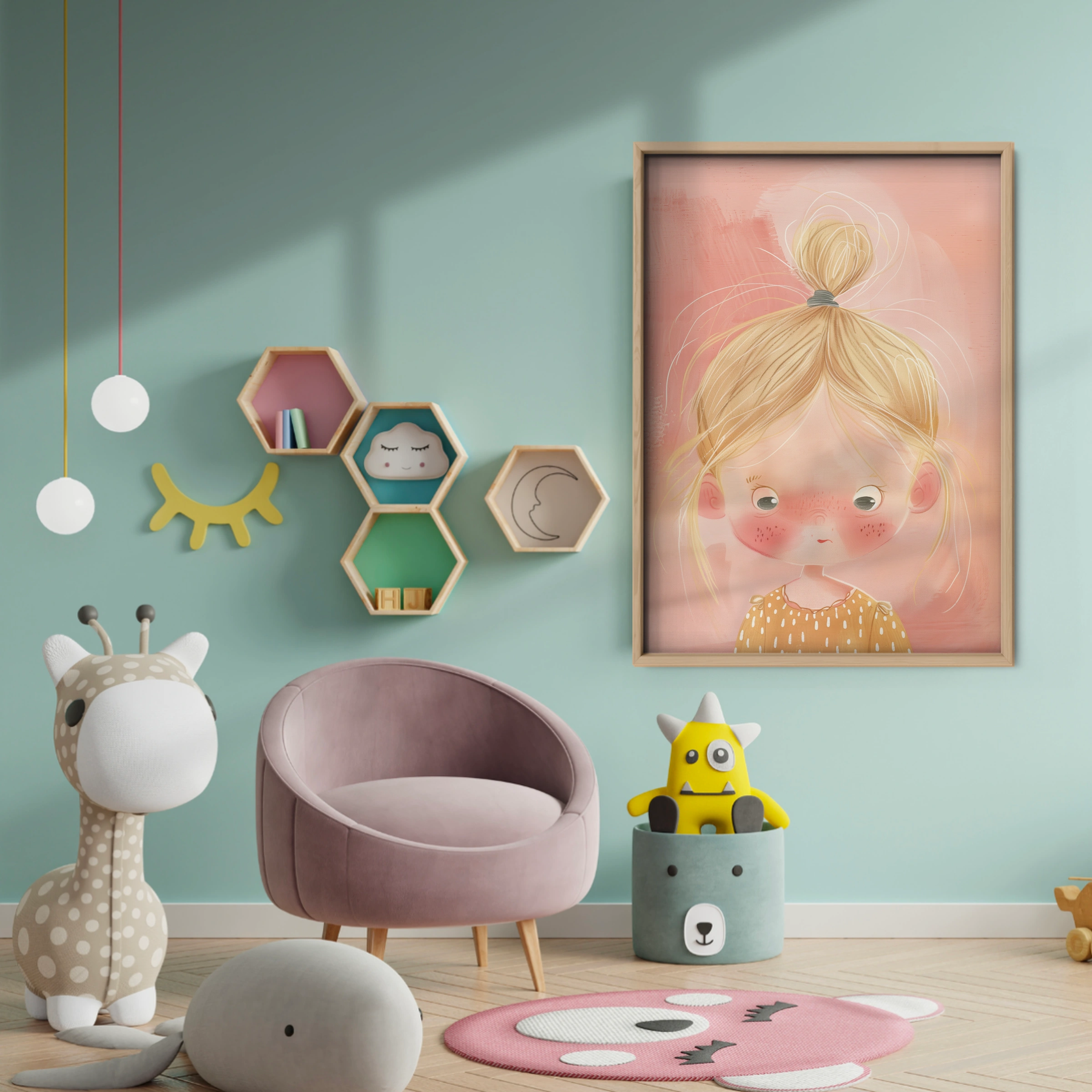 Blonde Girl Nursery Print - baby room wall decor print