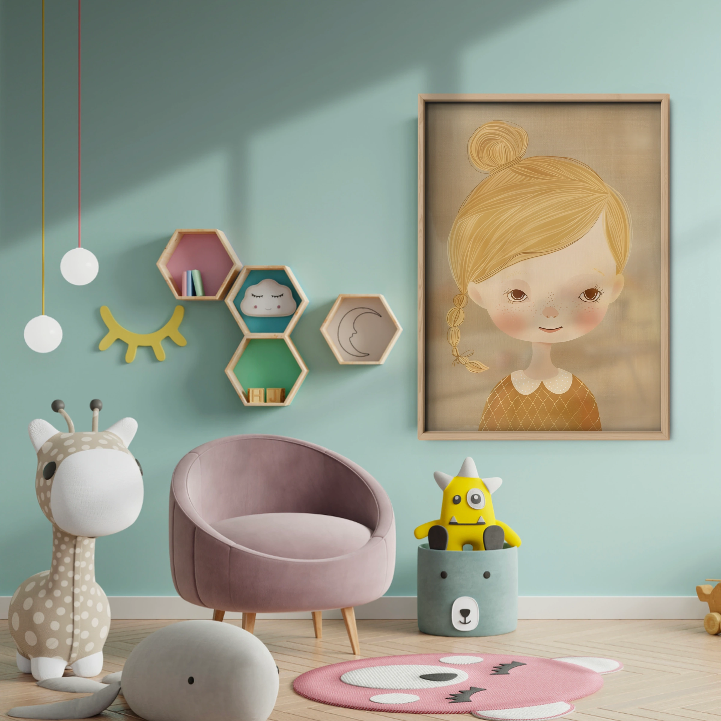 Blonde Girl Portrait Nursery Print - baby room wall decor print