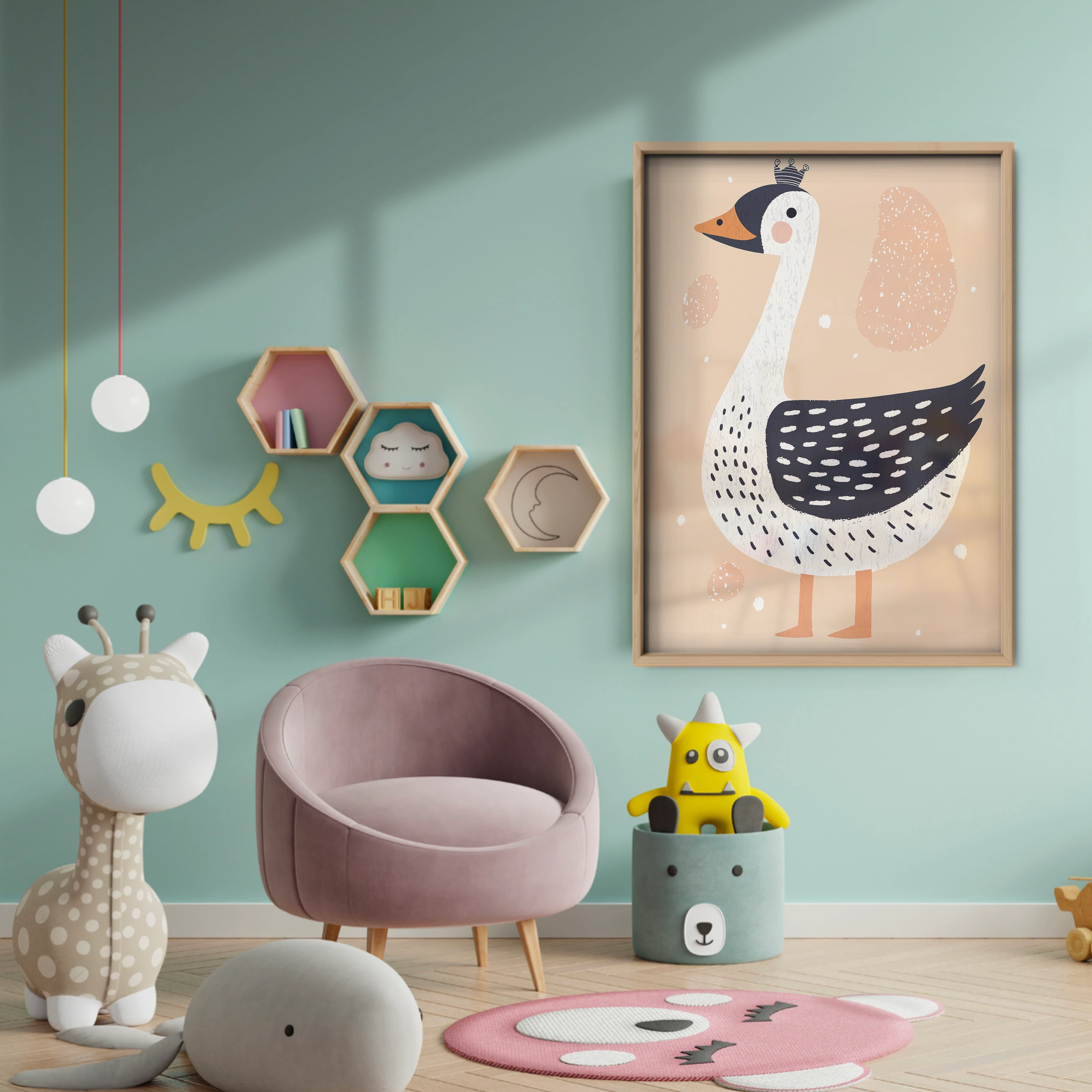 Blue Goose Nursery Print - baby room wall decor print