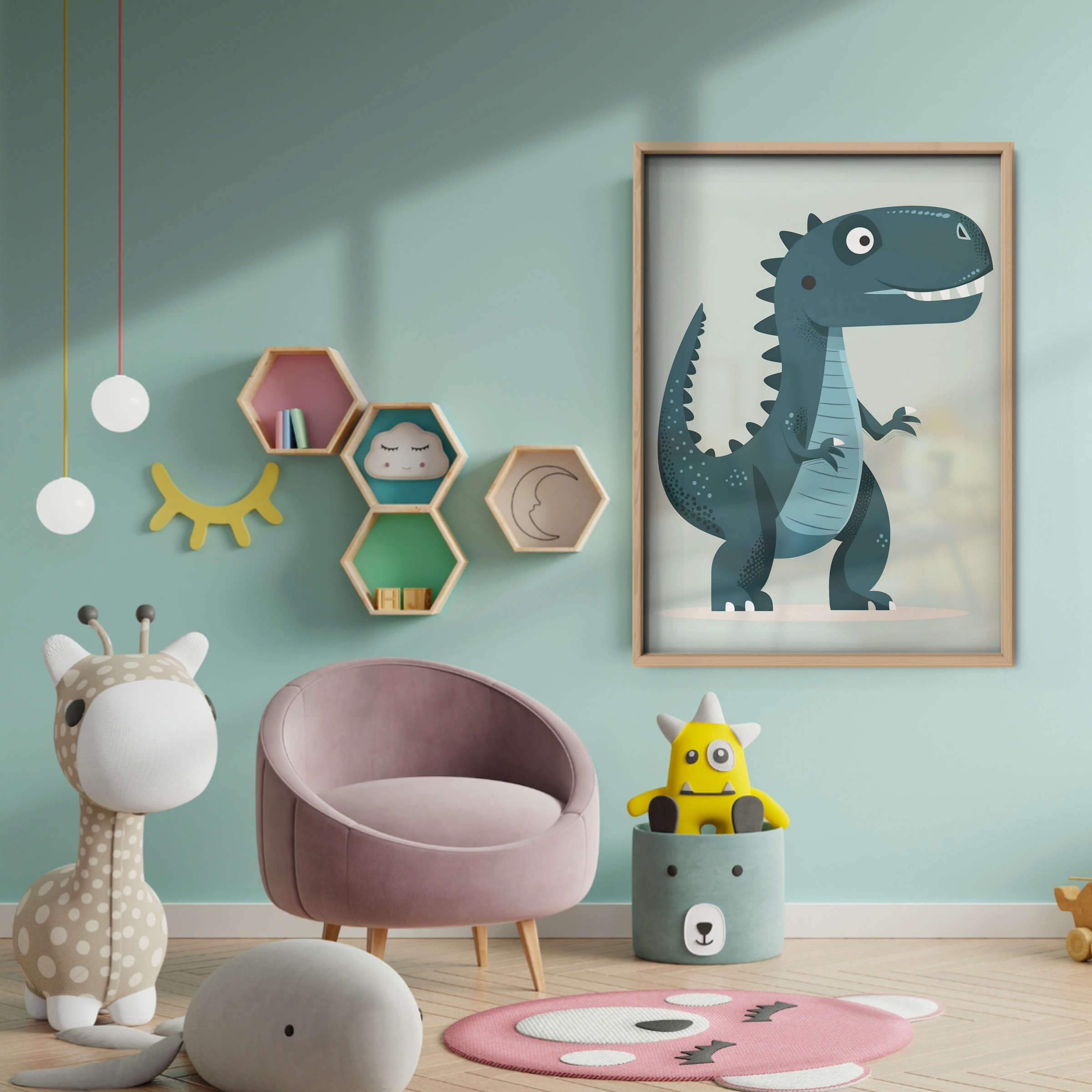 Blue T-Rex Nursery Print - baby room wall decor print