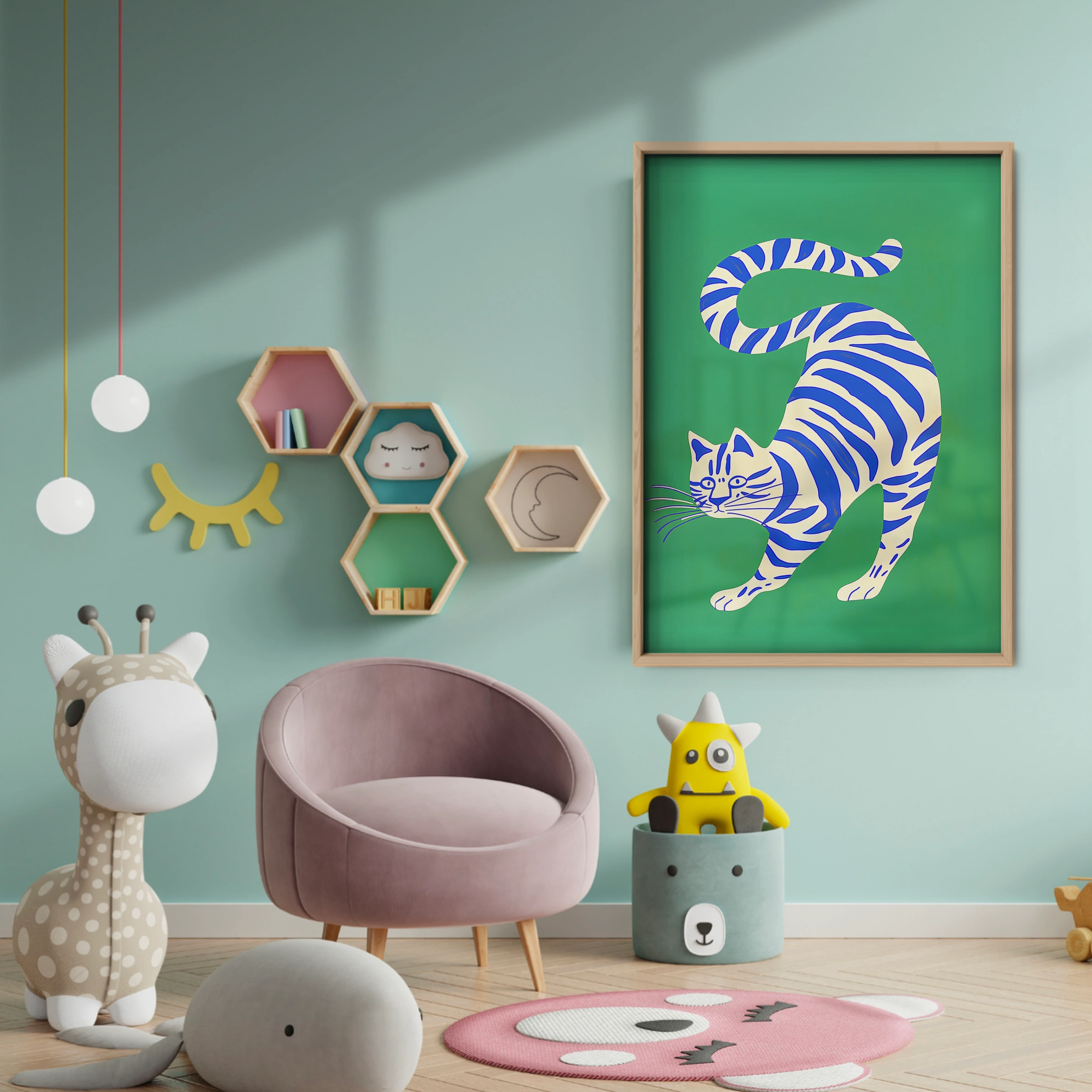Blue Tiger Nursery Print - baby room wall decor print