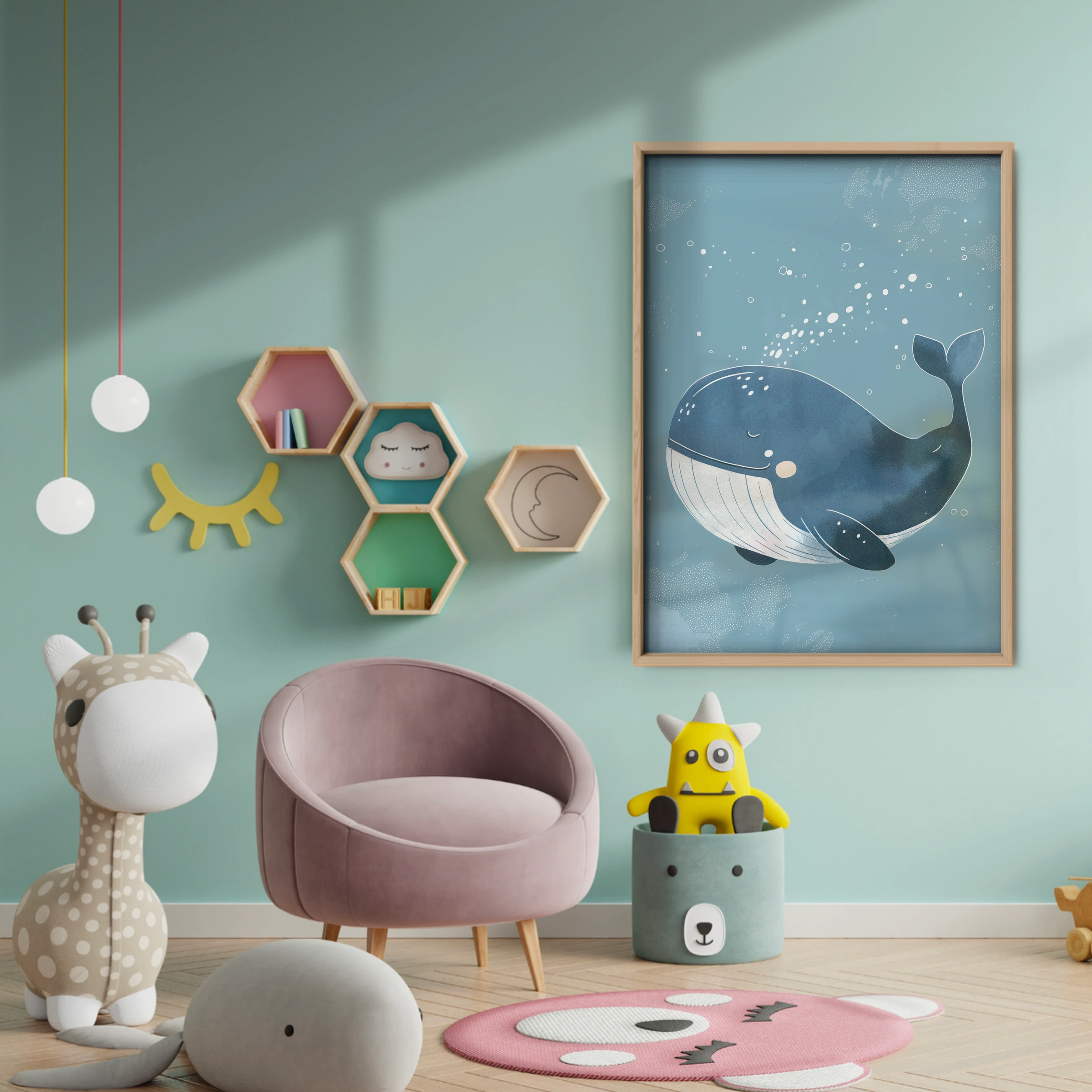 Blue Whale Nursery Print - baby room wall decor print