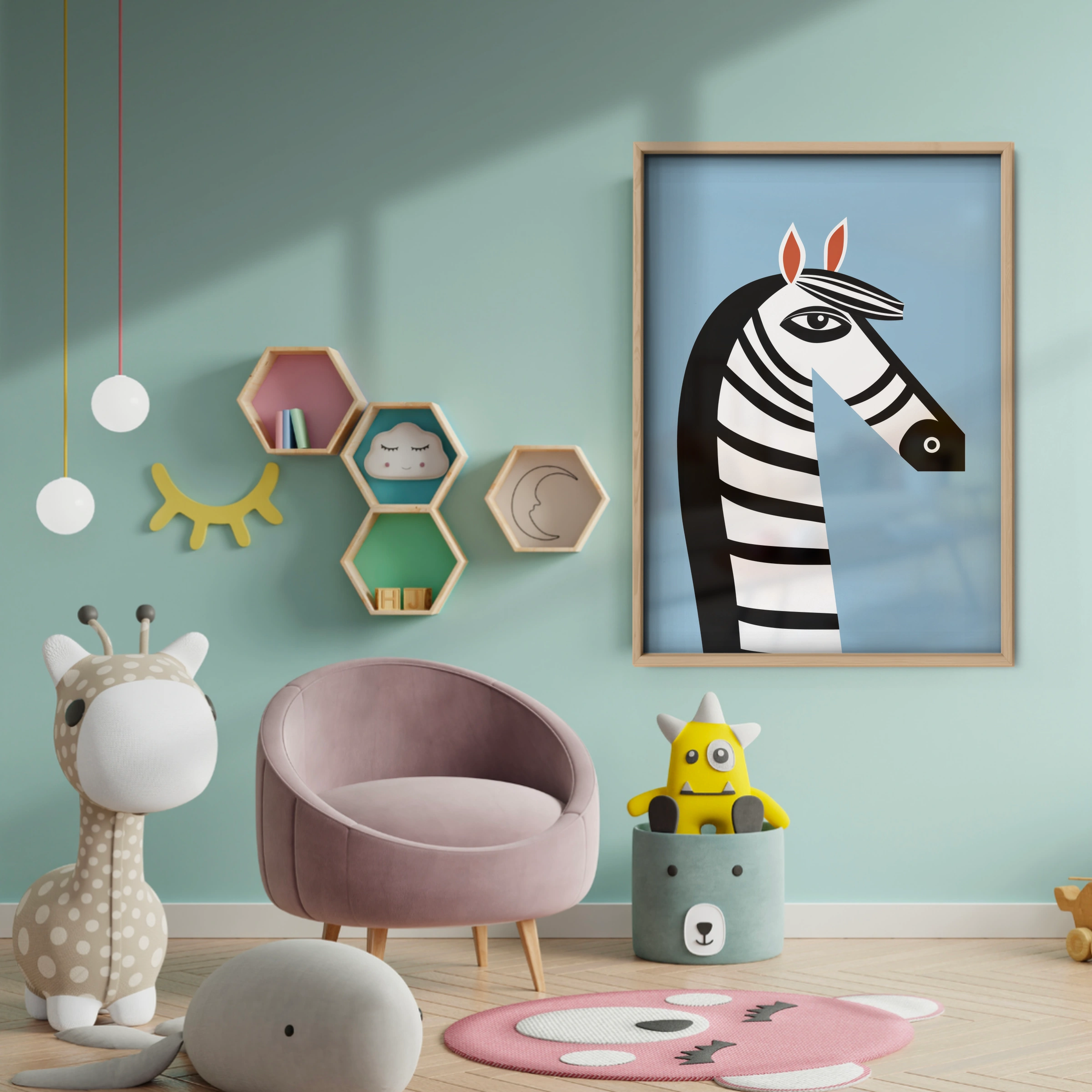 Blue Zebra Nursery Print - baby room wall decor print