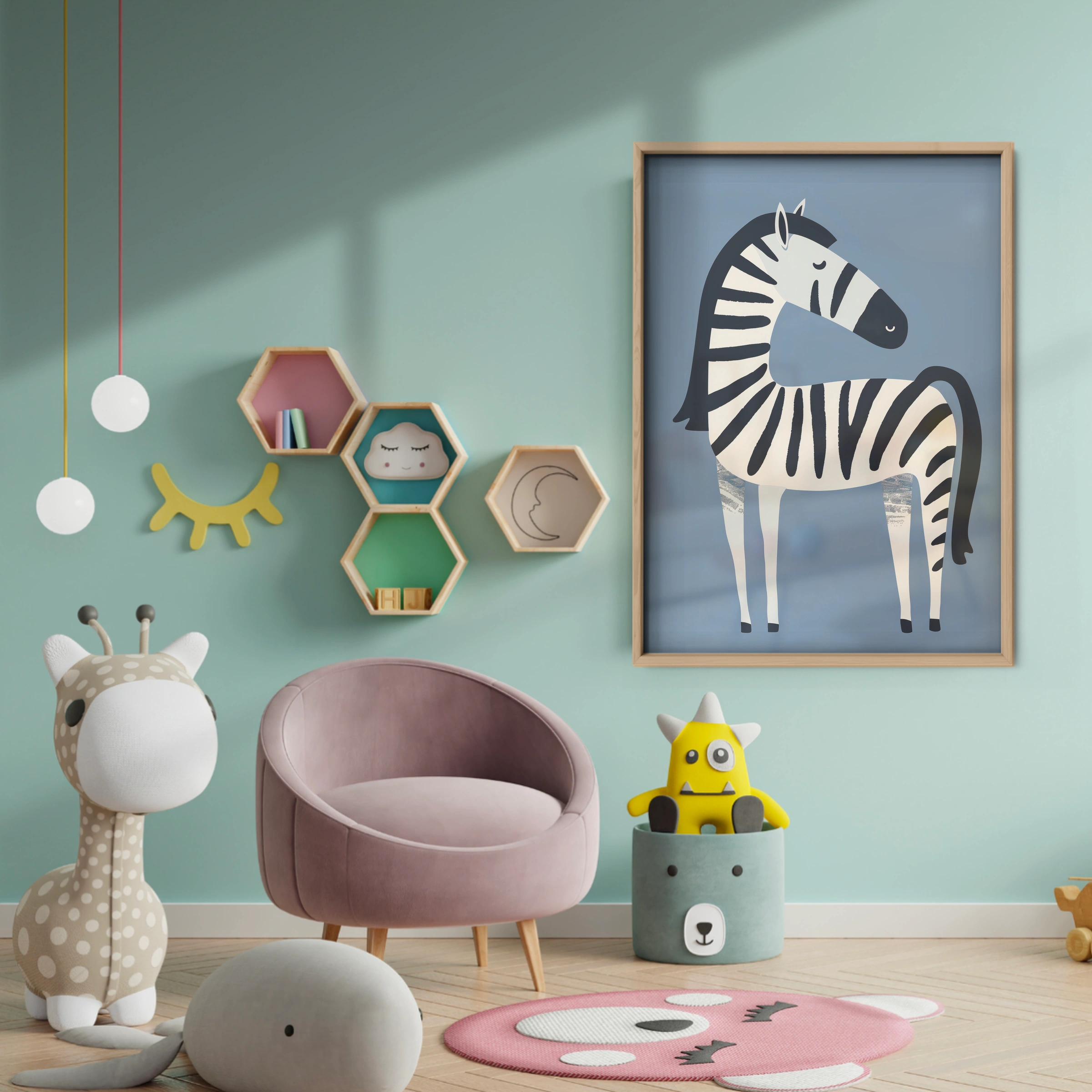 Blue Zebra Two Nursery Print - baby room wall decor print