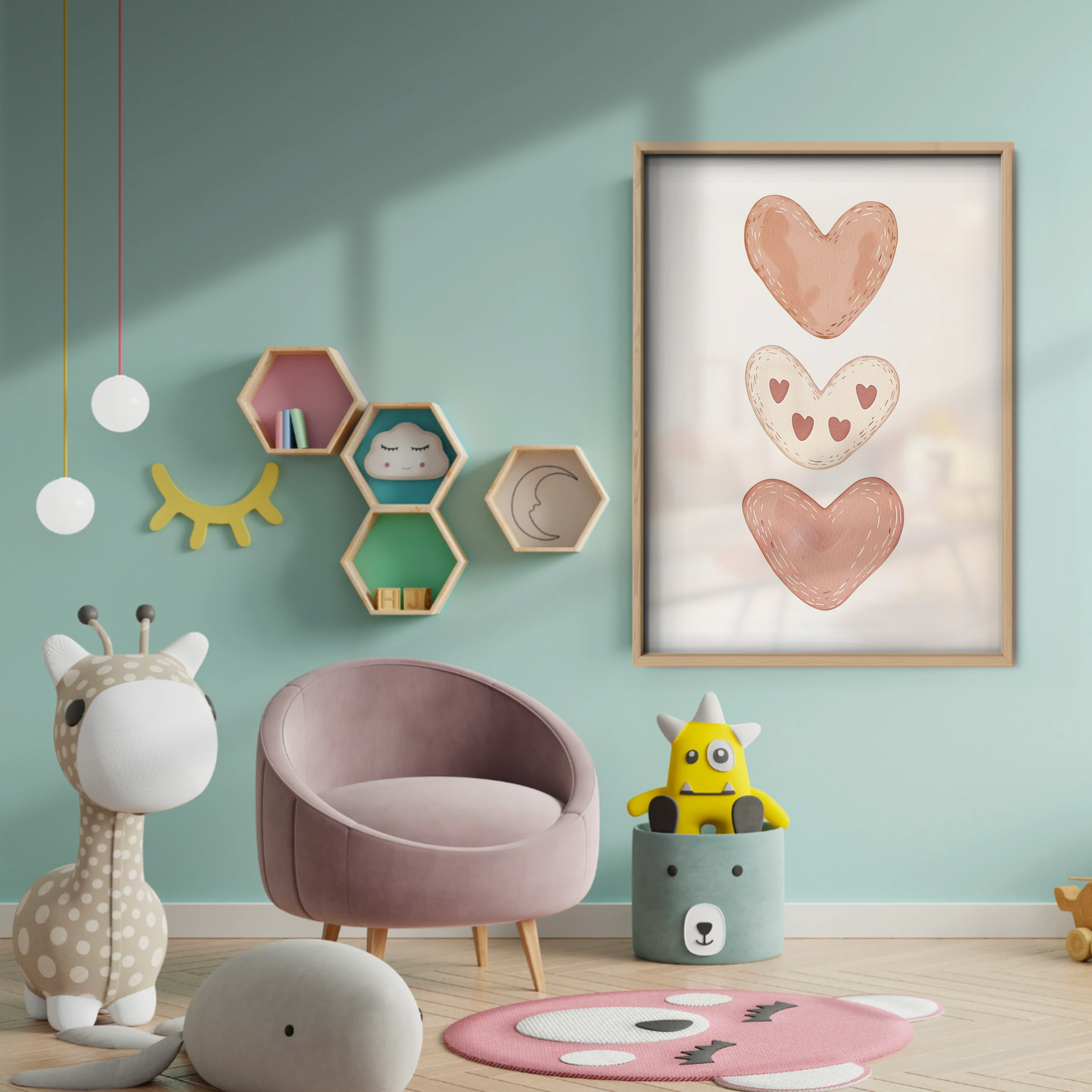 Blush Hearts Nursery Print - baby room wall decor print