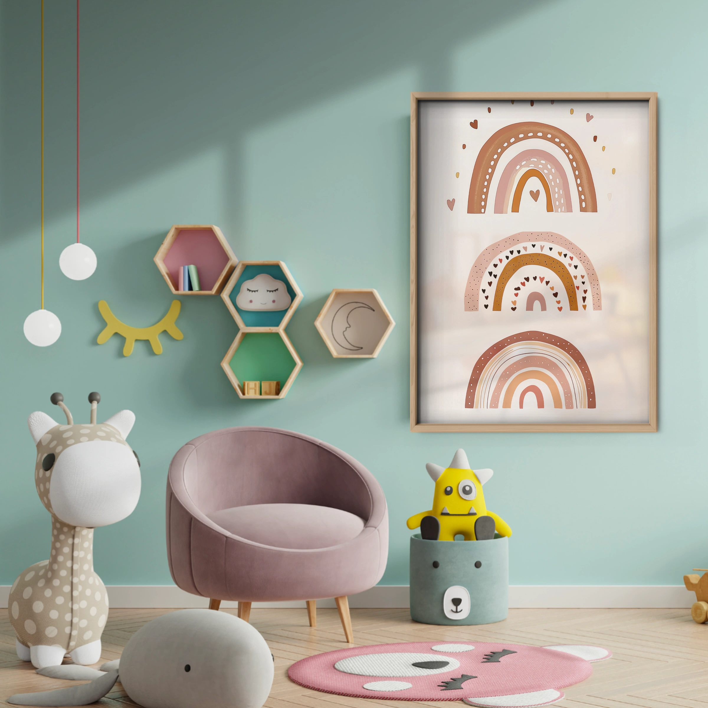 Boho Rainbow Nursery Print - baby room wall decor print