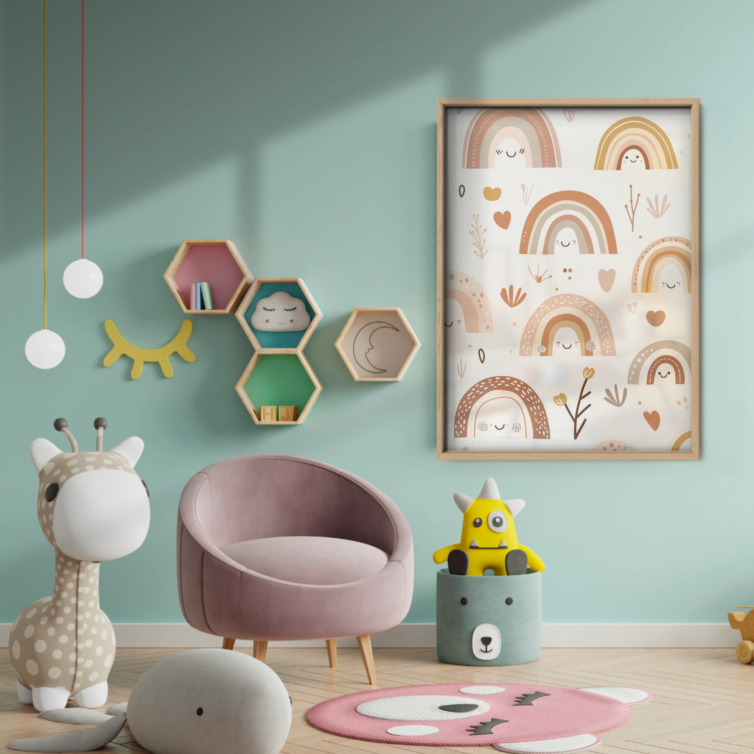 Boho Rainbow Trio Nursery Print - baby room wall decor print