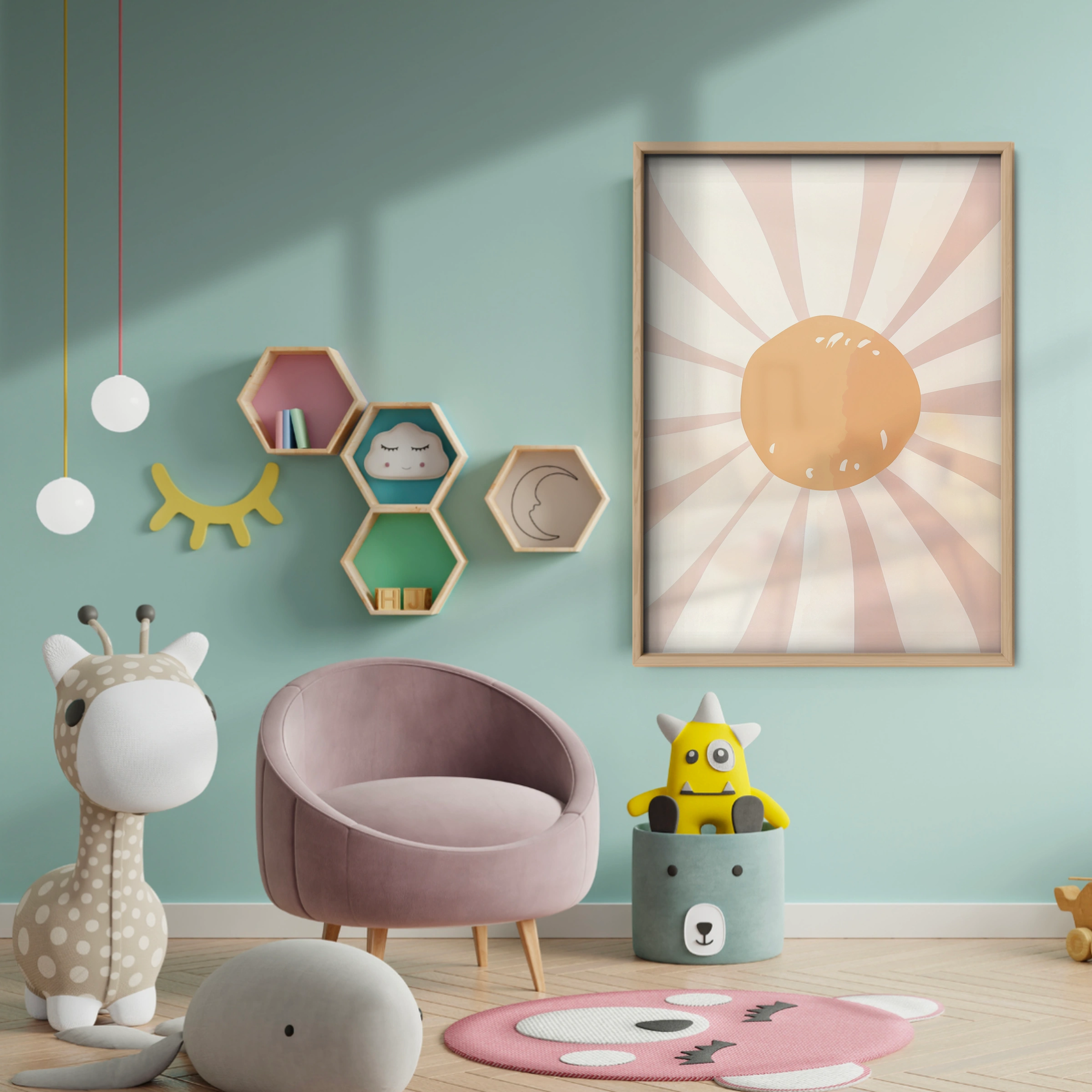 Boho Sunburst Nursery Print - baby room wall decor print