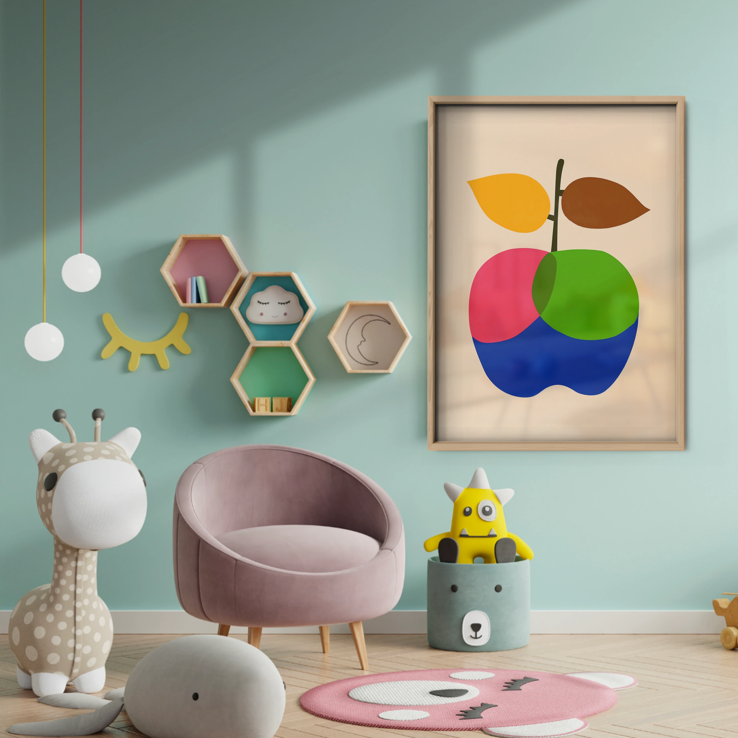 Bold Apple Nursery Print - baby room wall decor print