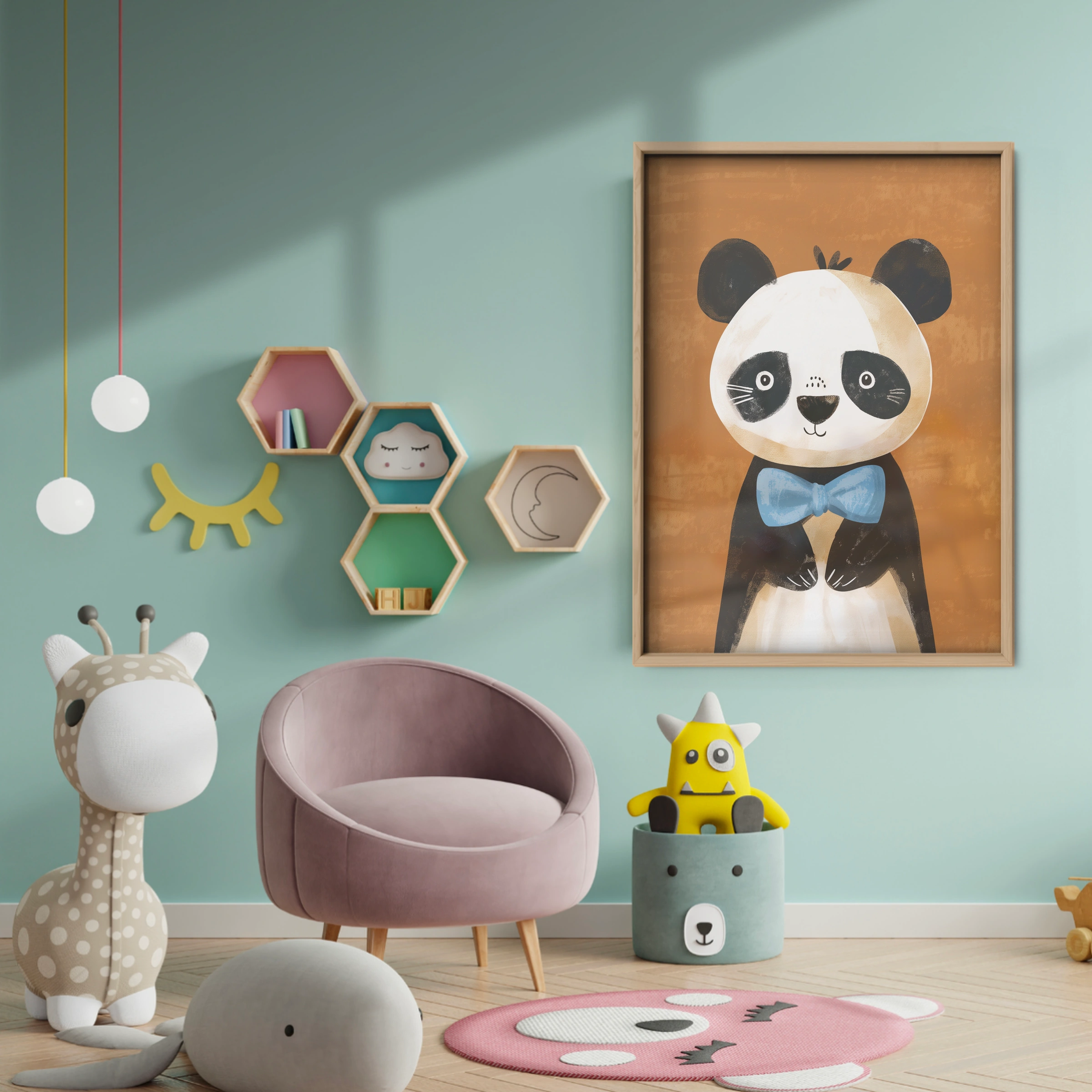 Bow Tie Panda Nursery Print - baby room wall decor print