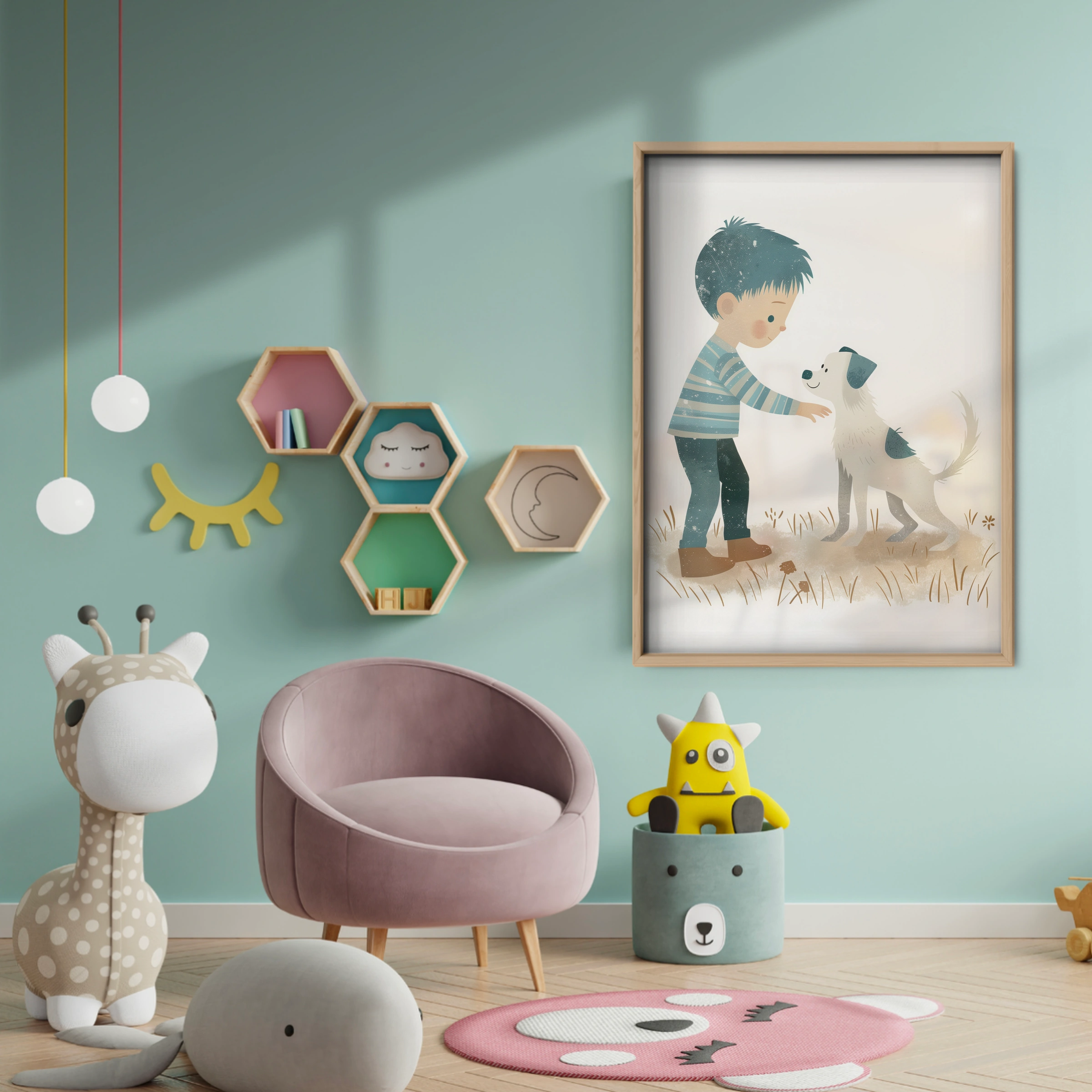 Boy and His Dog Nursery Print - baby room wall decor print