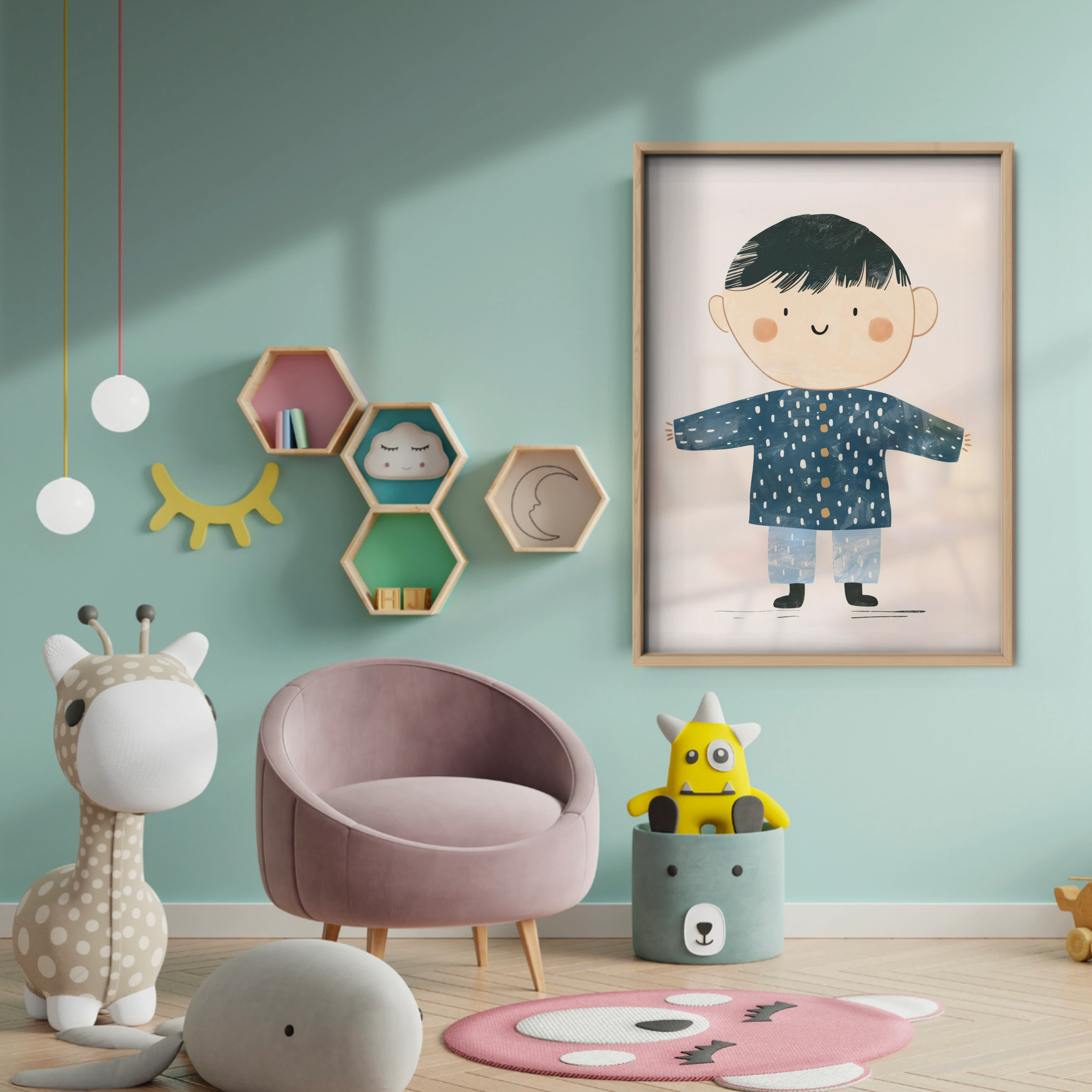 Boy in Pyjamas Nursery Print - baby room wall decor print