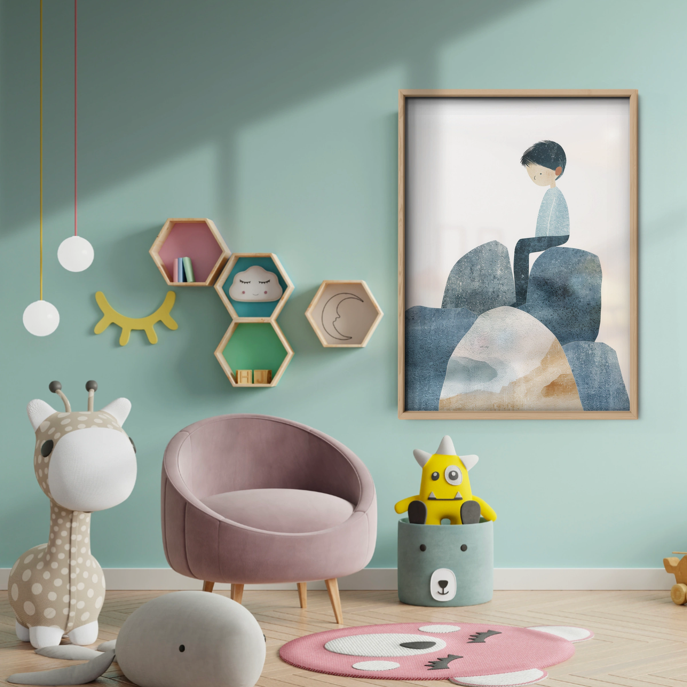 Boy on the Rocks Nursery Print - baby room wall decor print