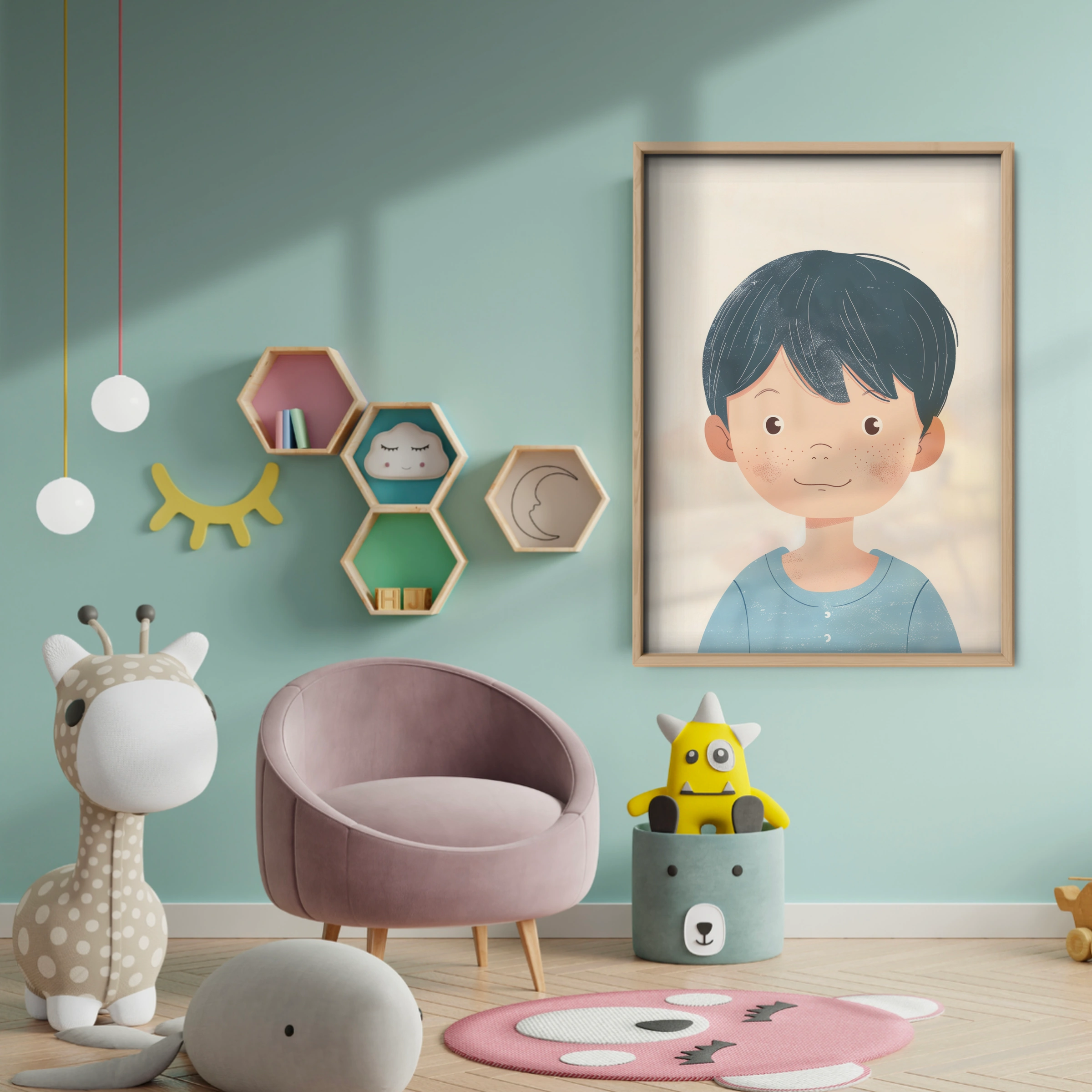 Boy with Dark Hair Nursery Print - baby room wall decor print
