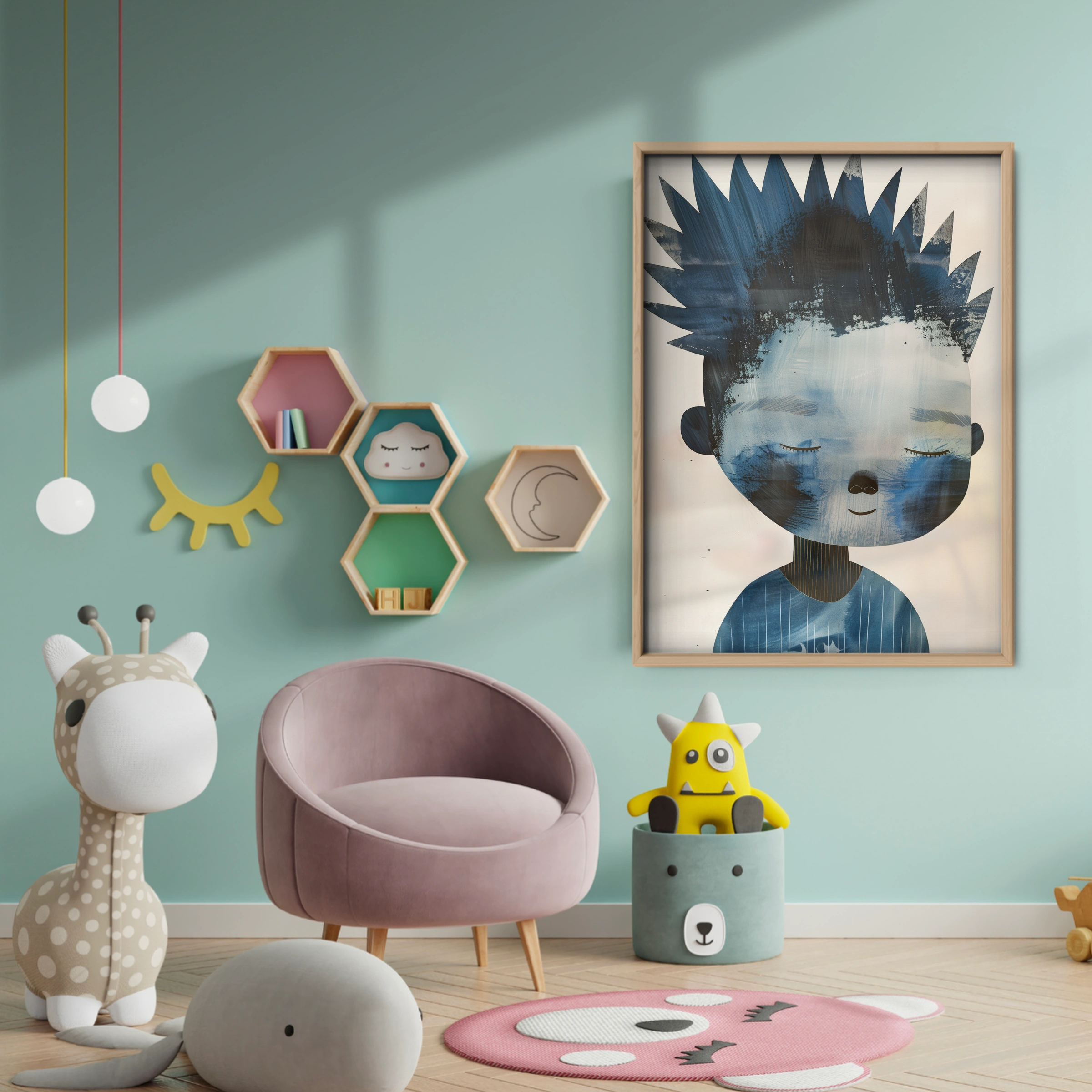 Boy with Spiky Hair Nursery Print - baby room wall decor print