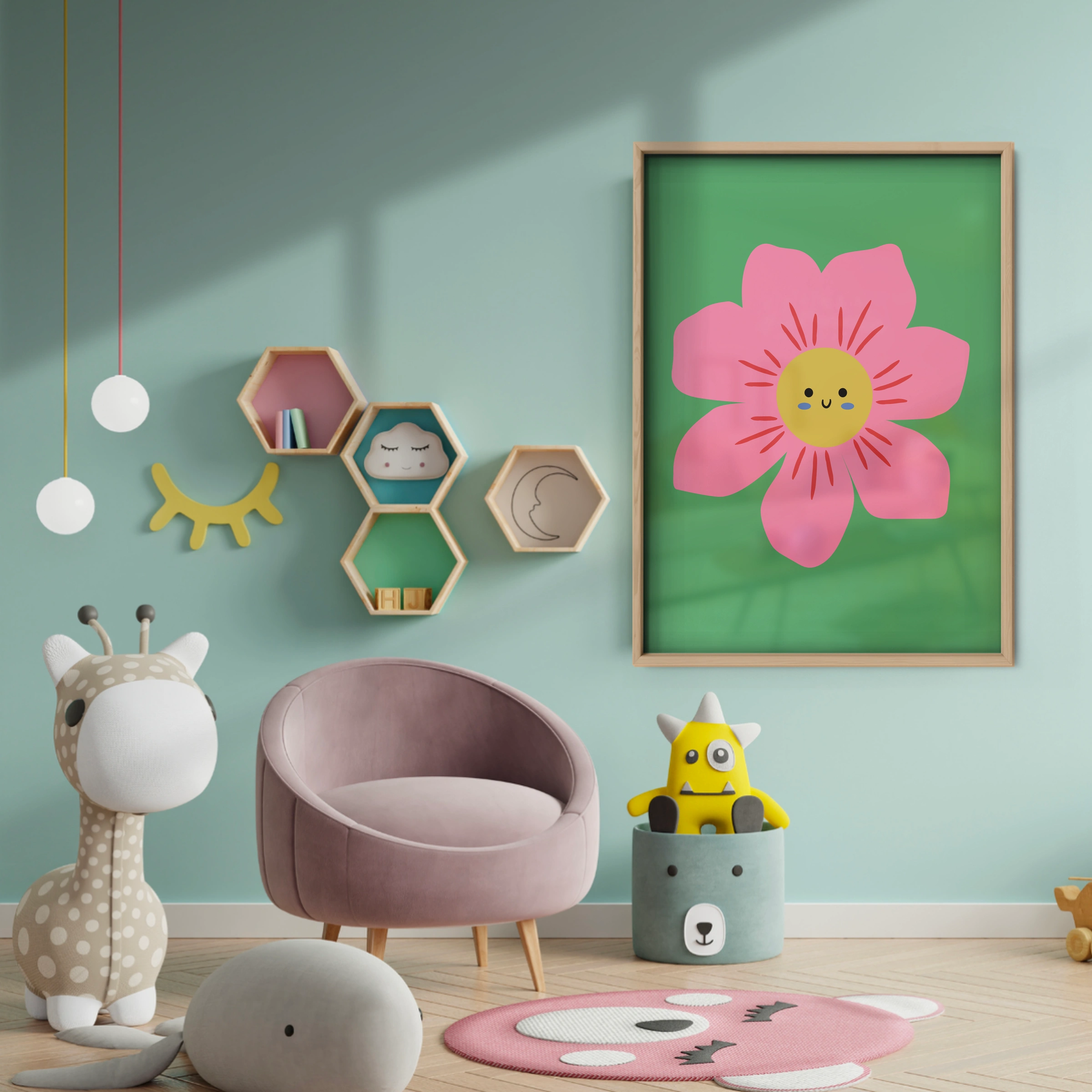 Bright Flower Nursery Print - baby room wall decor print