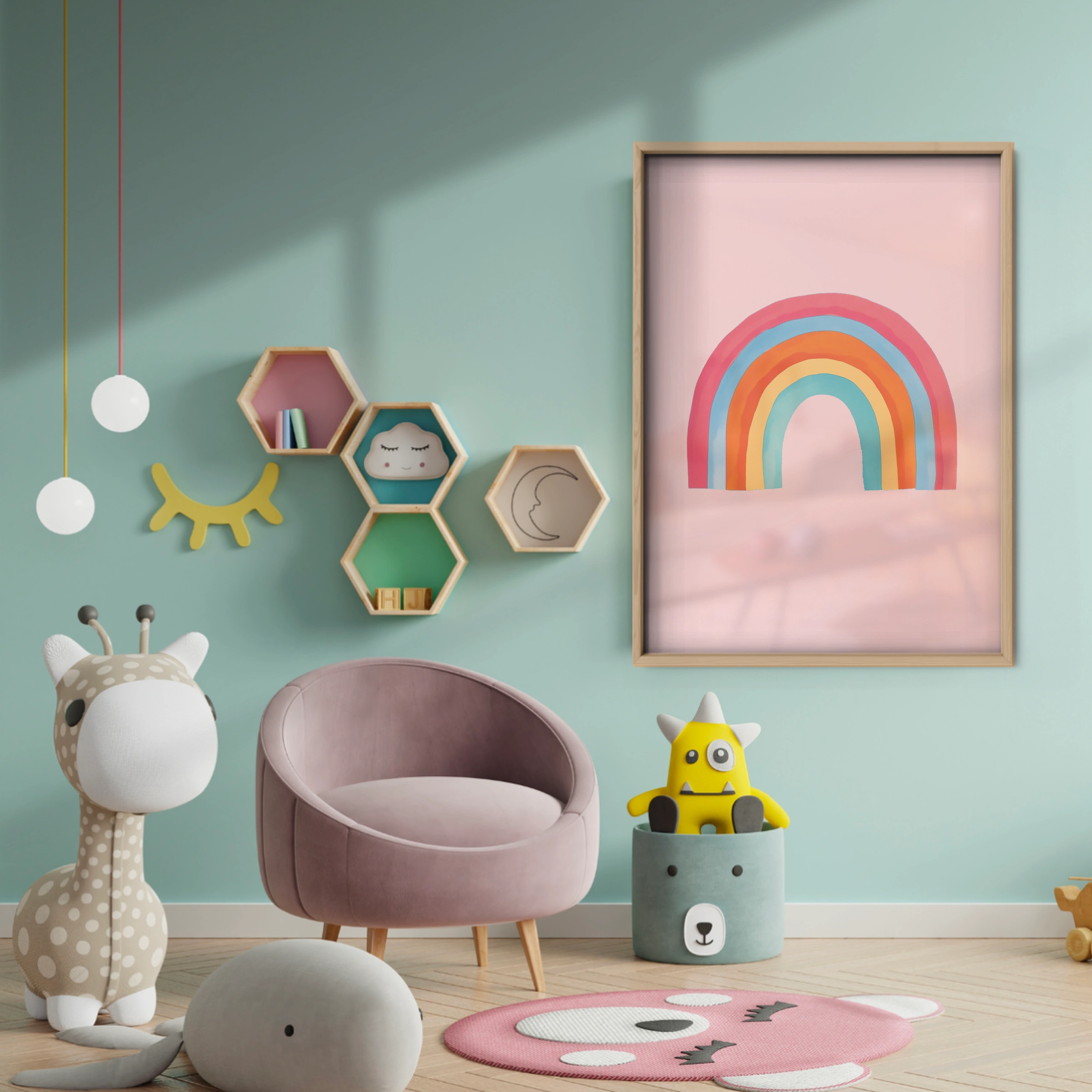 Bright Rainbow Nursery Print - baby room wall decor print