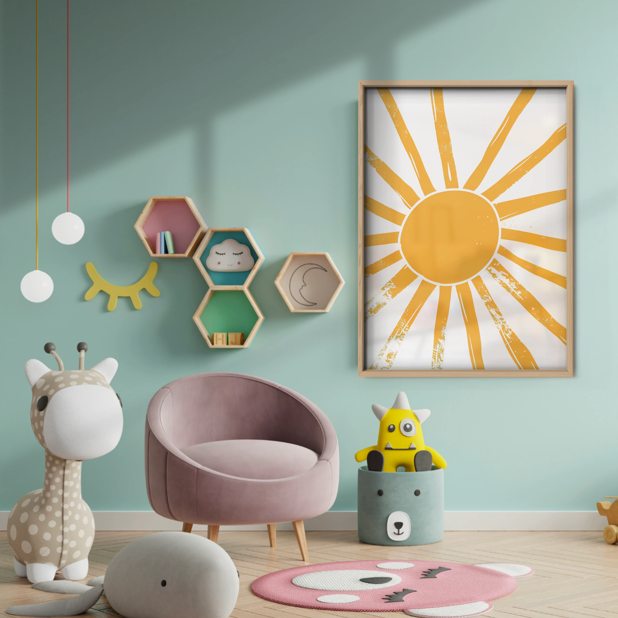 Bright Sun Nursery Print - baby room wall decor print