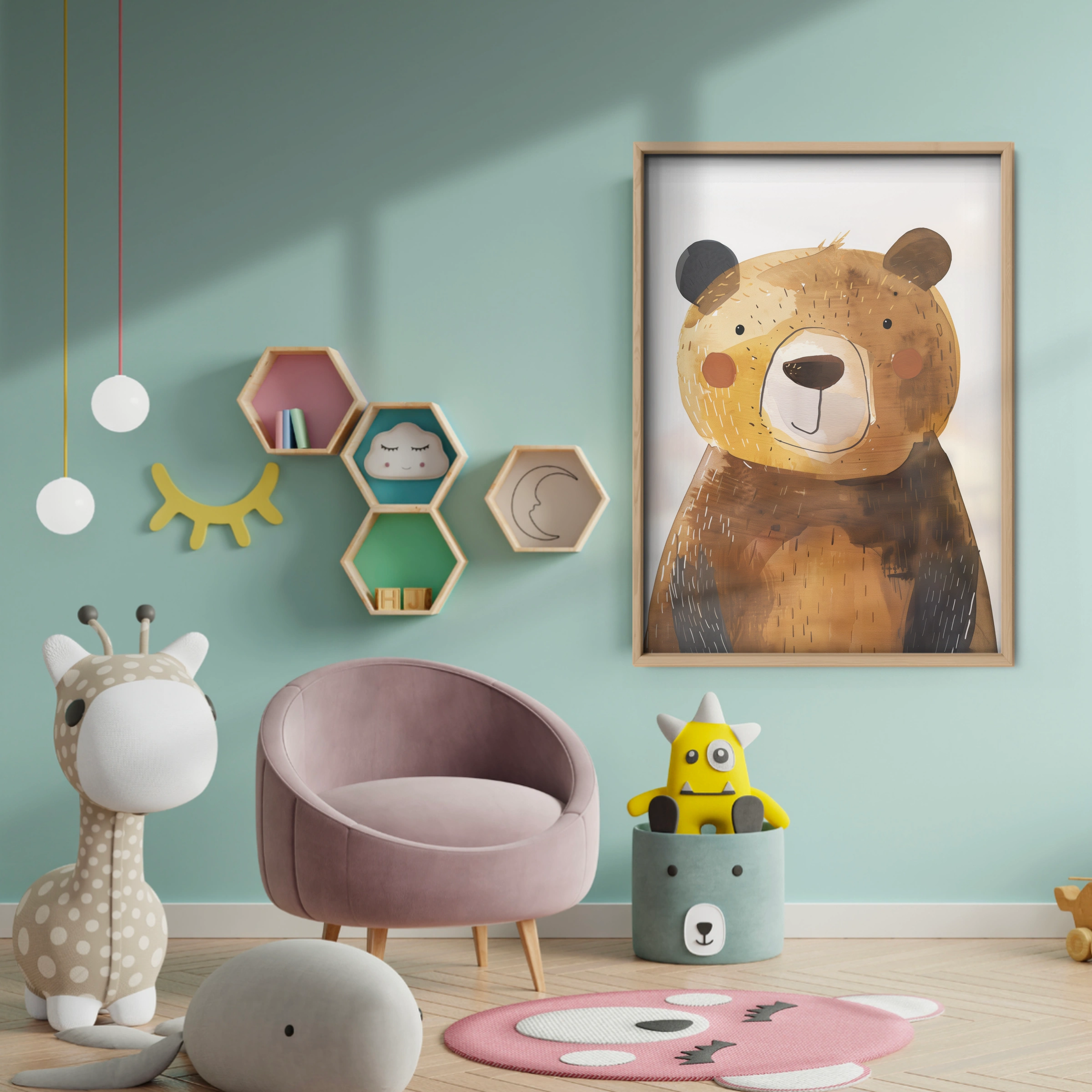 Brown Bear Nursery Print - baby room wall decor print