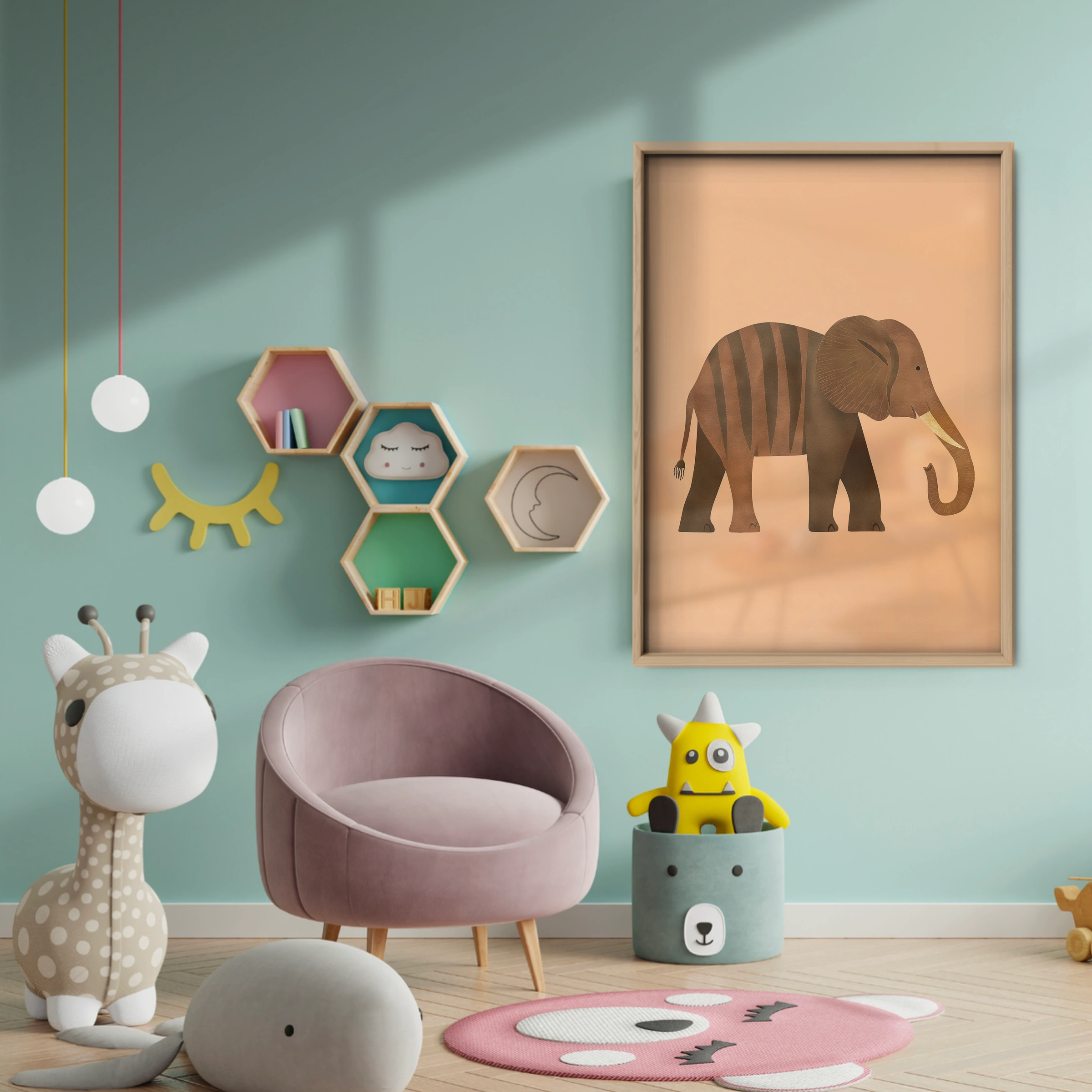 Brown Elephant Nursery Print - baby room wall decor print